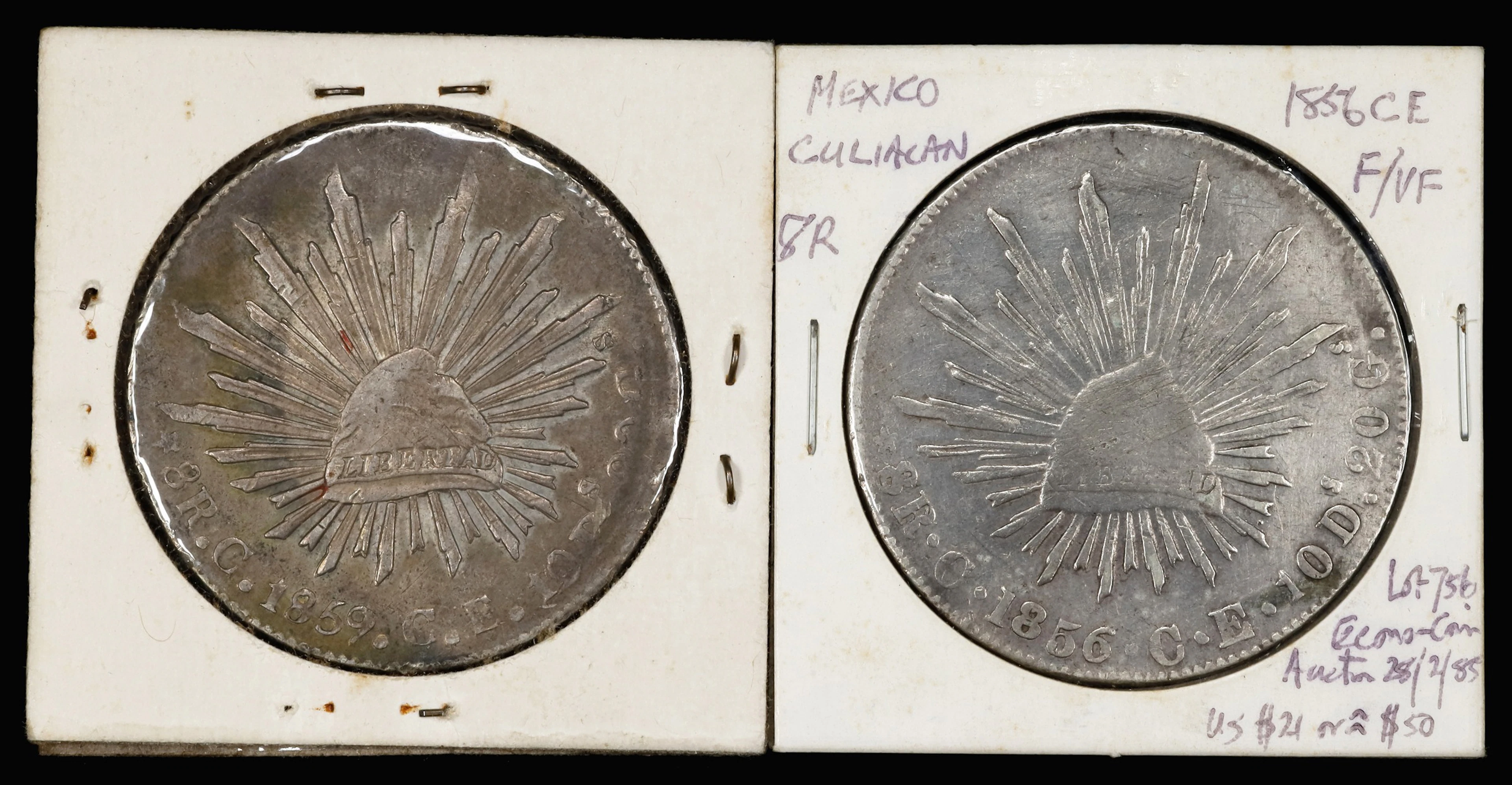 MEXICO. Duo of 8 Reales (2 Pieces), 1856 & 1859. Culiacan Mint. Average