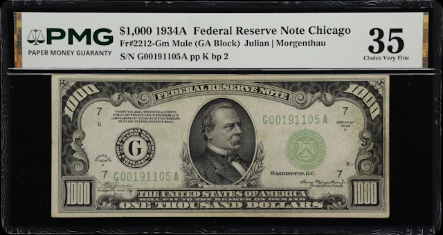 Fr. 2212-Gm. 1934A $1000 Federal Reserve Note. Mule. Chicago. PMG