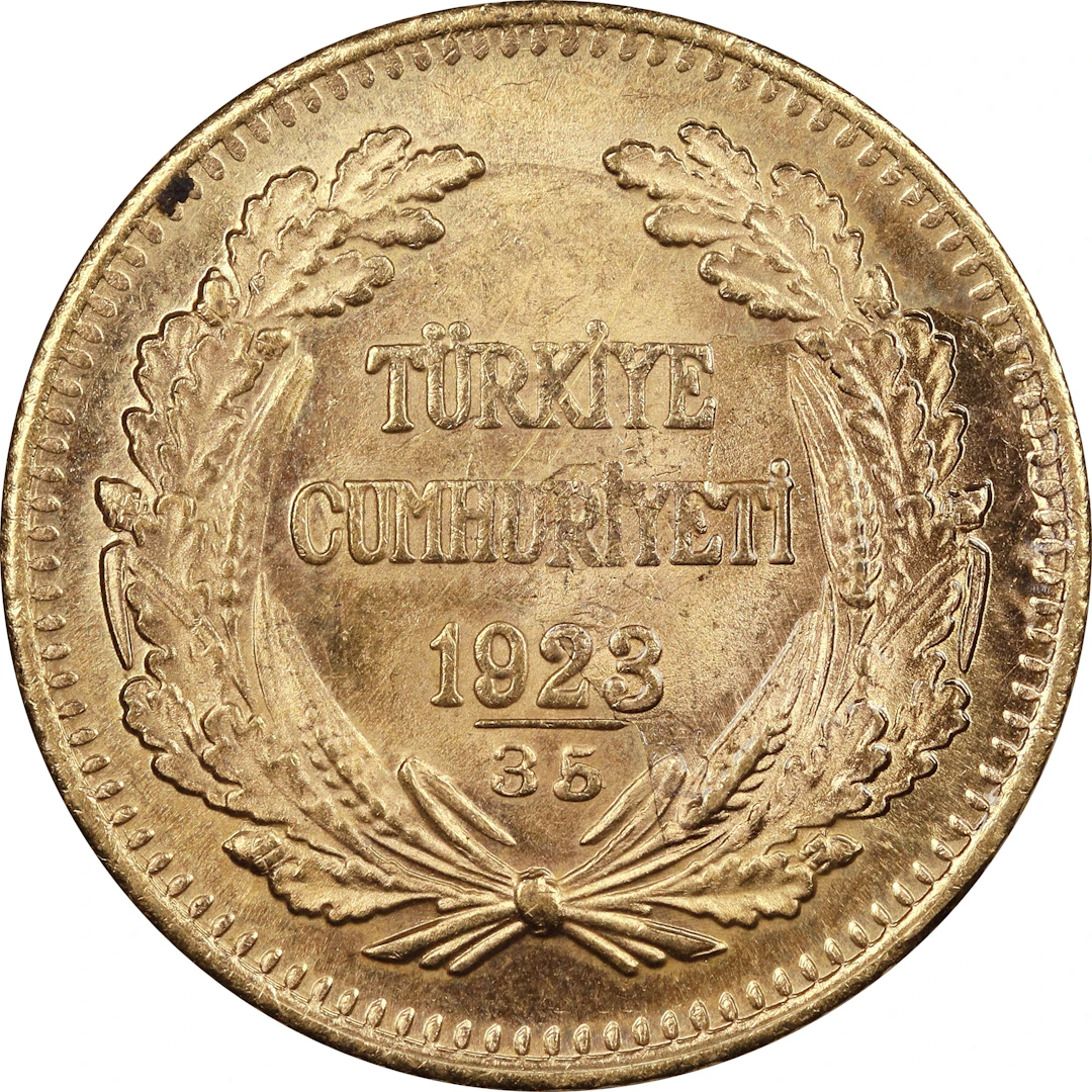 (0.213 oz, 6.615 g AGW). Turkey. 1923 Gold 100 Kurush.