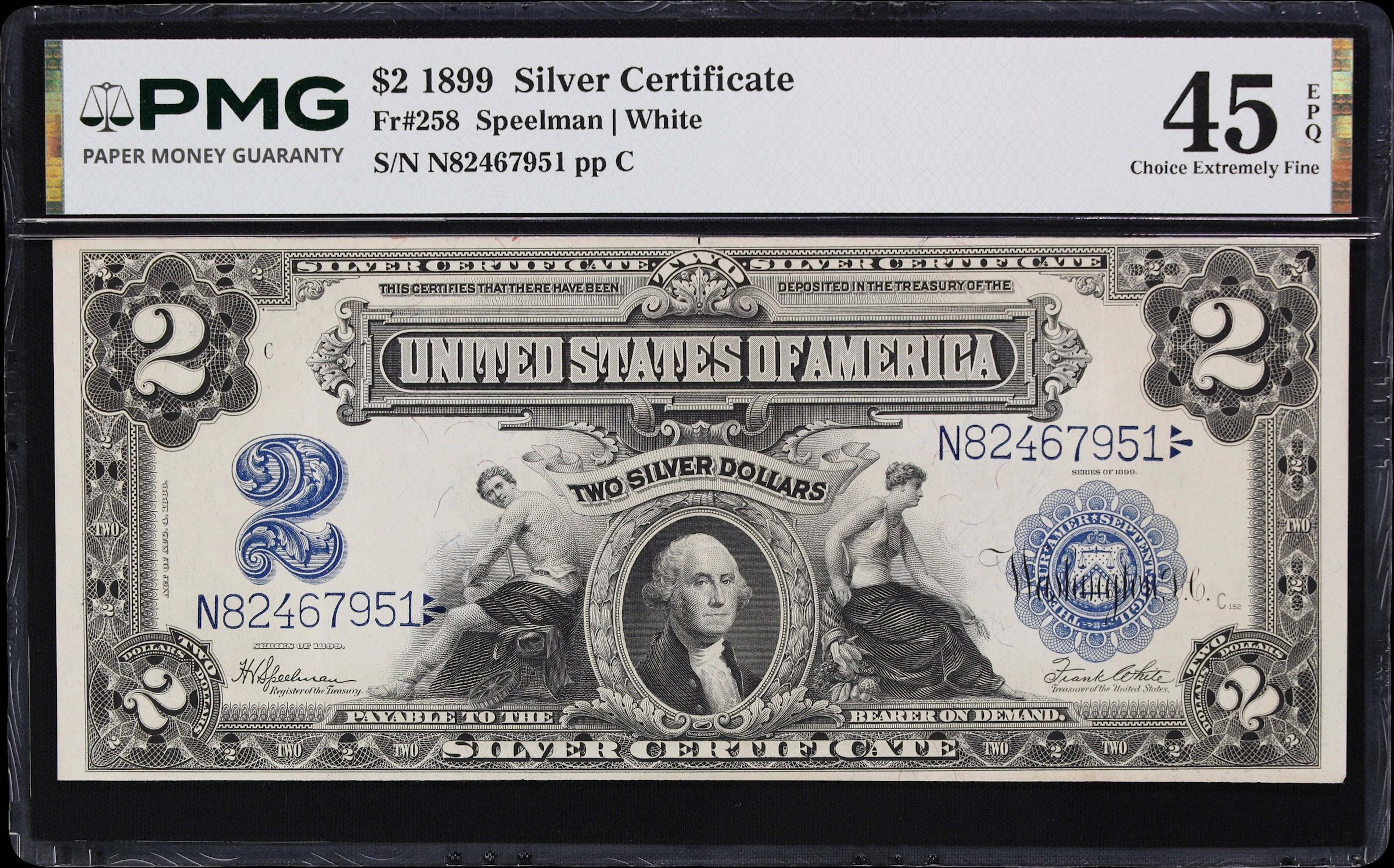 Fr. 258. 1899 $2 Silver Certificate. PMG Choice Extremely Fine 45 EPQ.