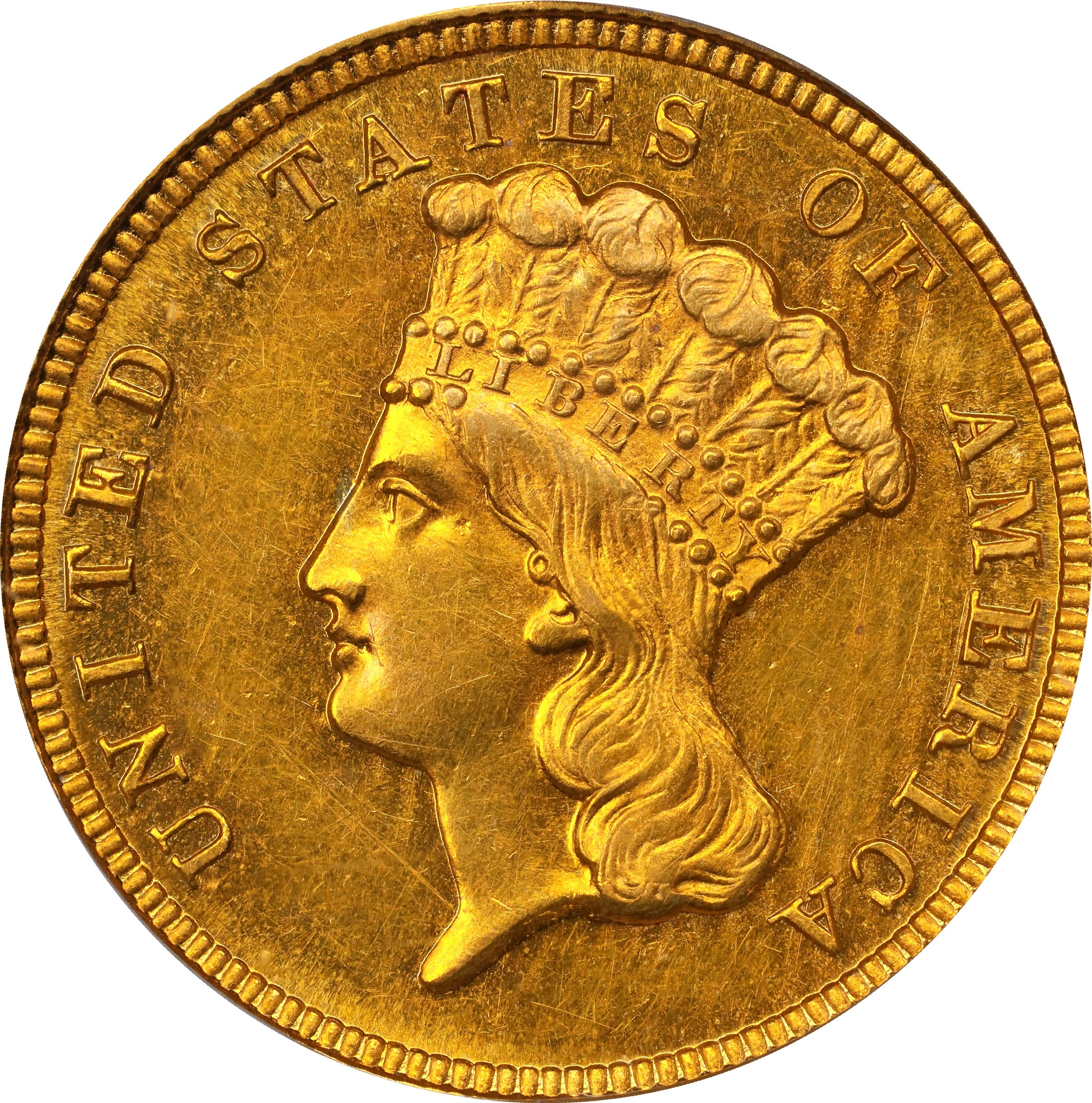 1854 Three-Dollar Gold Piece. JD-1. Rarity-7-. Proof-62 (PCGS).