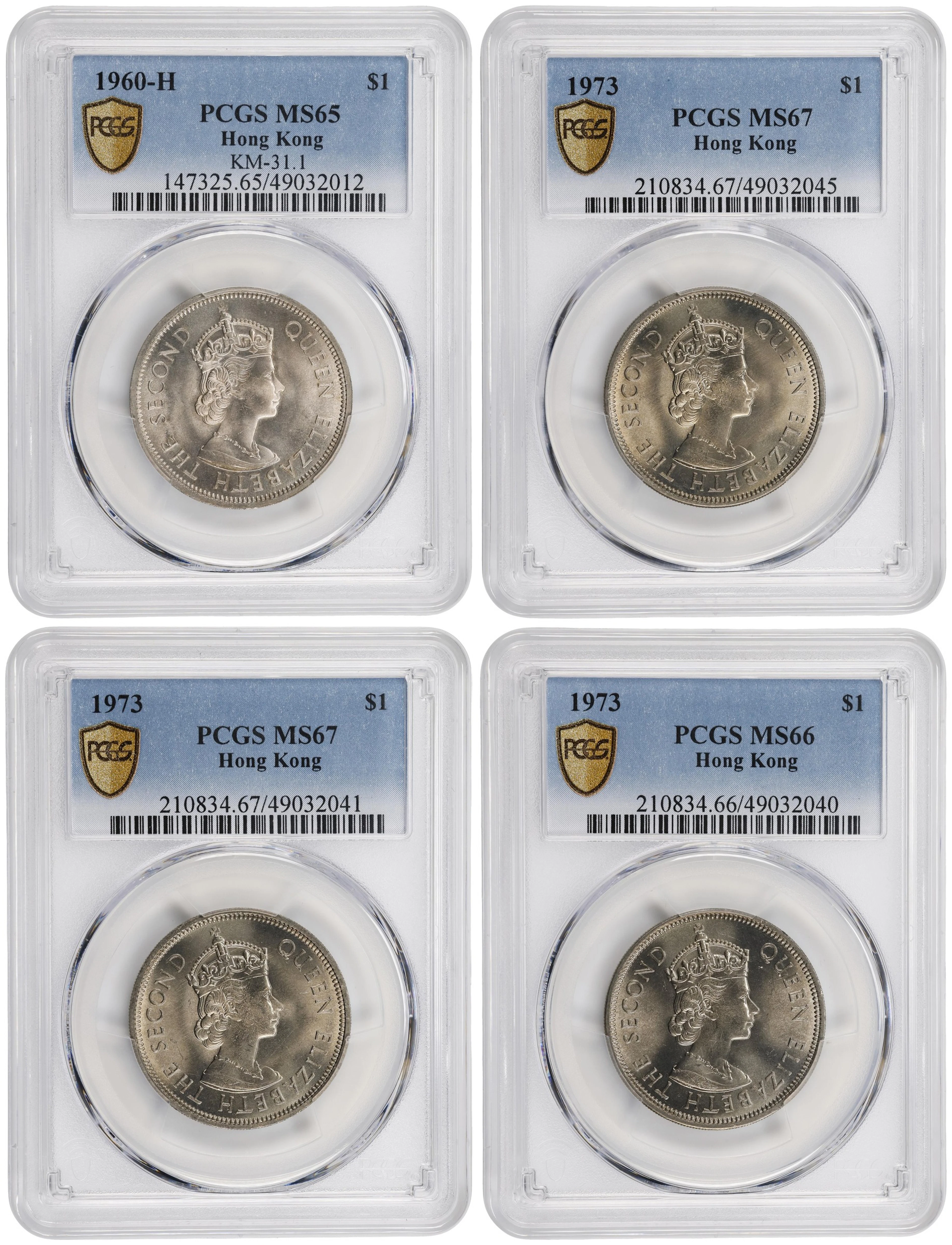 HONG KONG (SAR). Quartet of Dollars (4 Pieces), 1960-73. Elizabeth