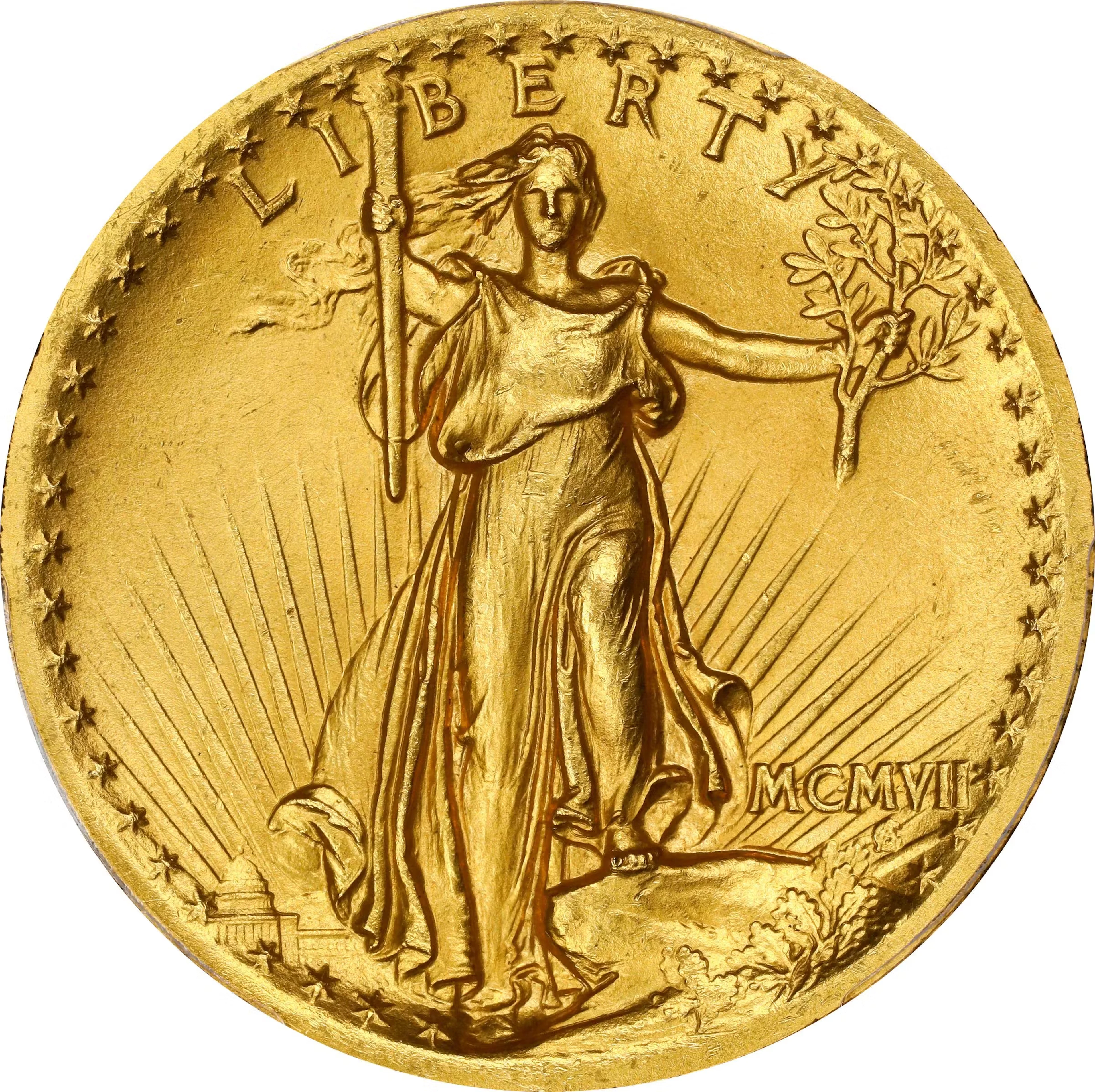 MCMVII (1907) Saint-Gaudens Double Eagle. High Relief. Wire Rim. MS-64 (PCGS).