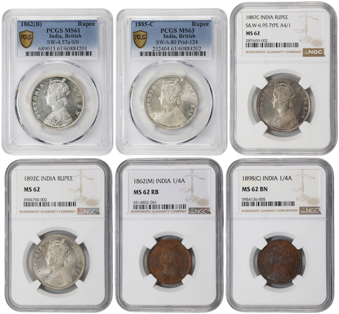 INDIA. Sextet of Mixed Denominations (6 Pieces), 1862-98. Victoria.