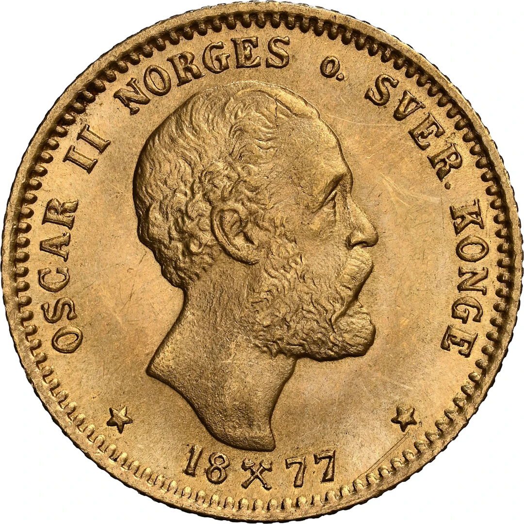 NORWAY. 10 Kroner, 1877. Kongsberg Mint. Oscar II. NGC MS-66.