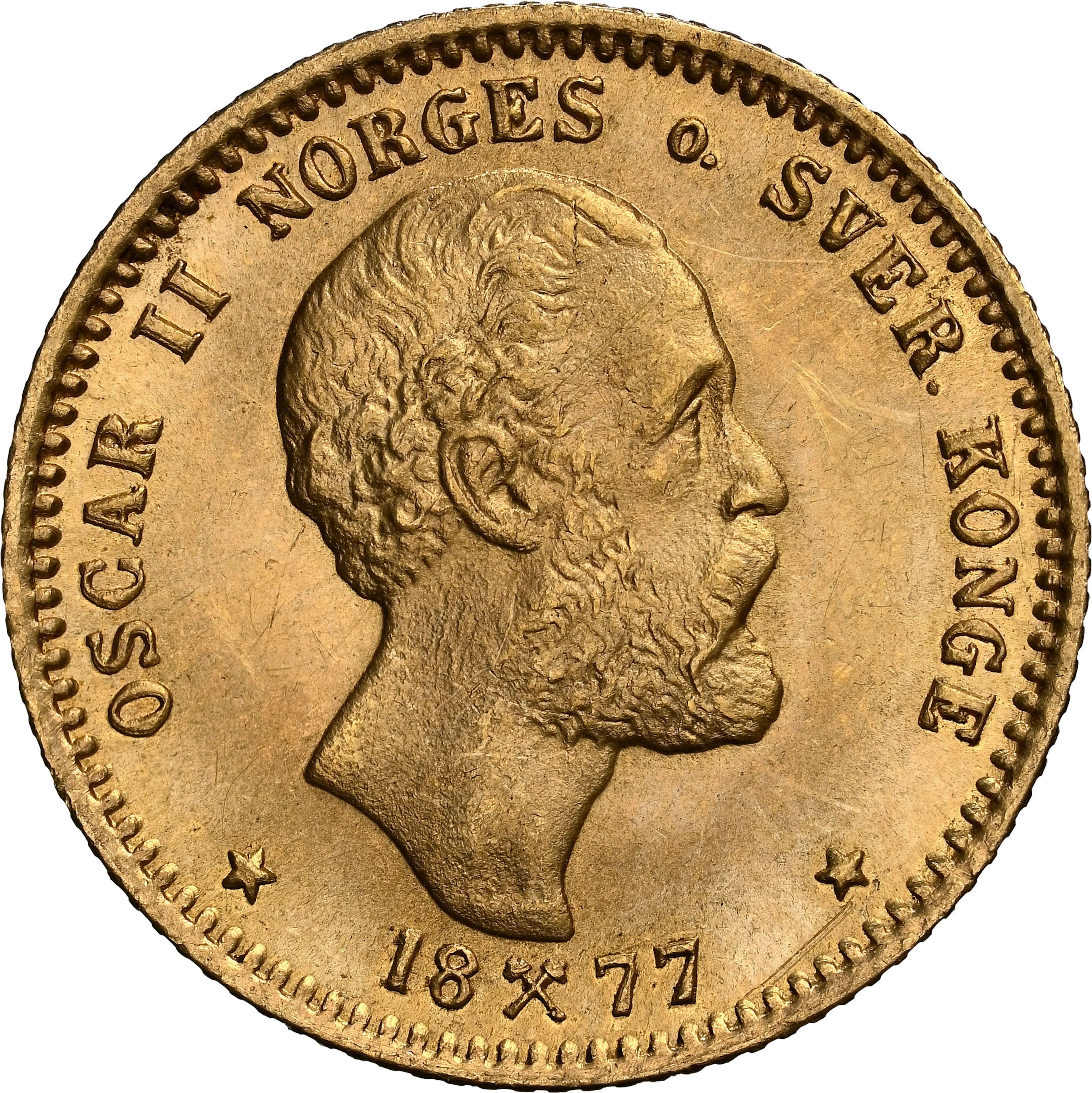 NORWAY. 10 Kroner, 1877. Kongsberg Mint. Oscar II. NGC MS-66.