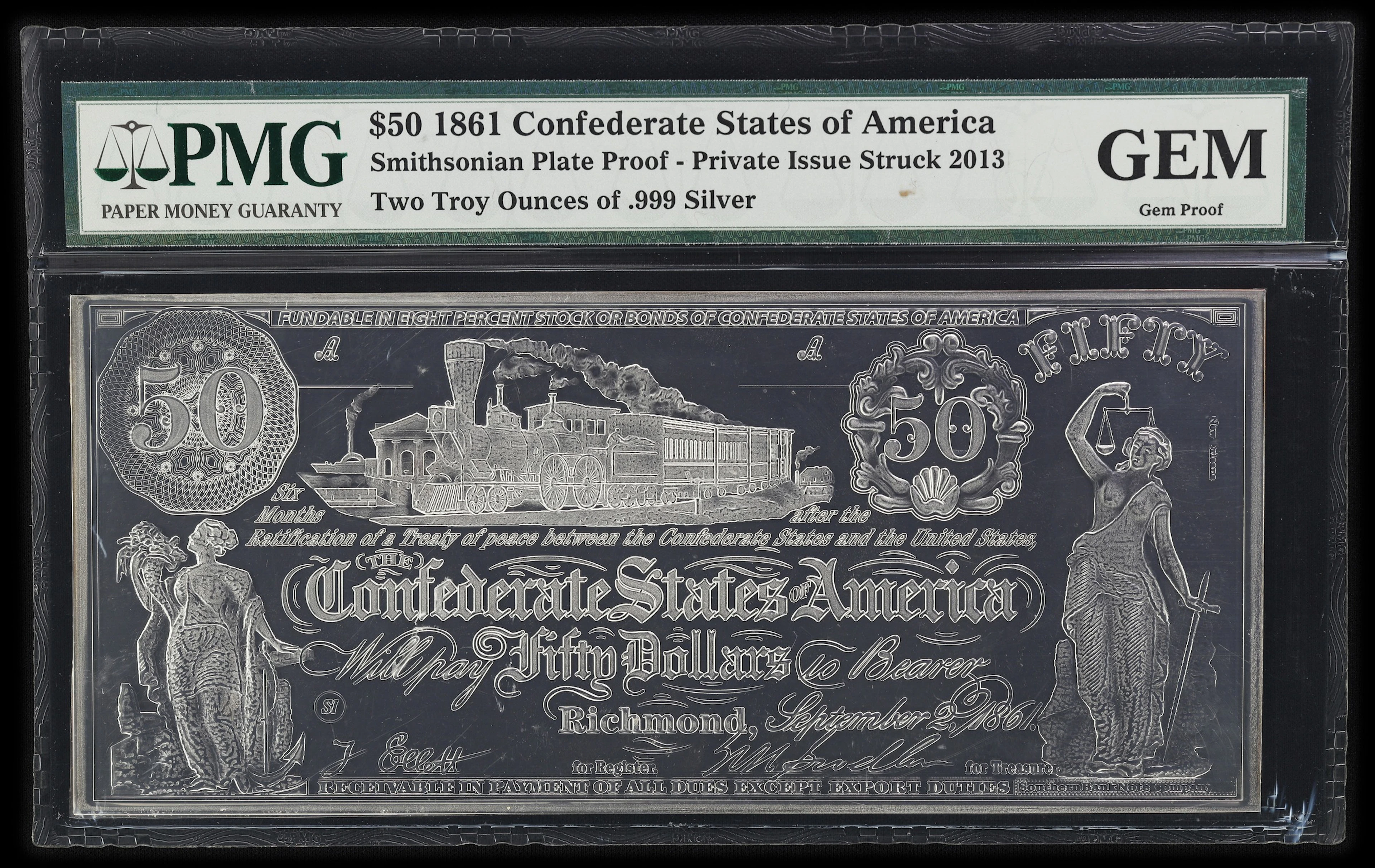 (2 oz, 62.208 g ASW). 1861 Confederate States of America Silver $50.