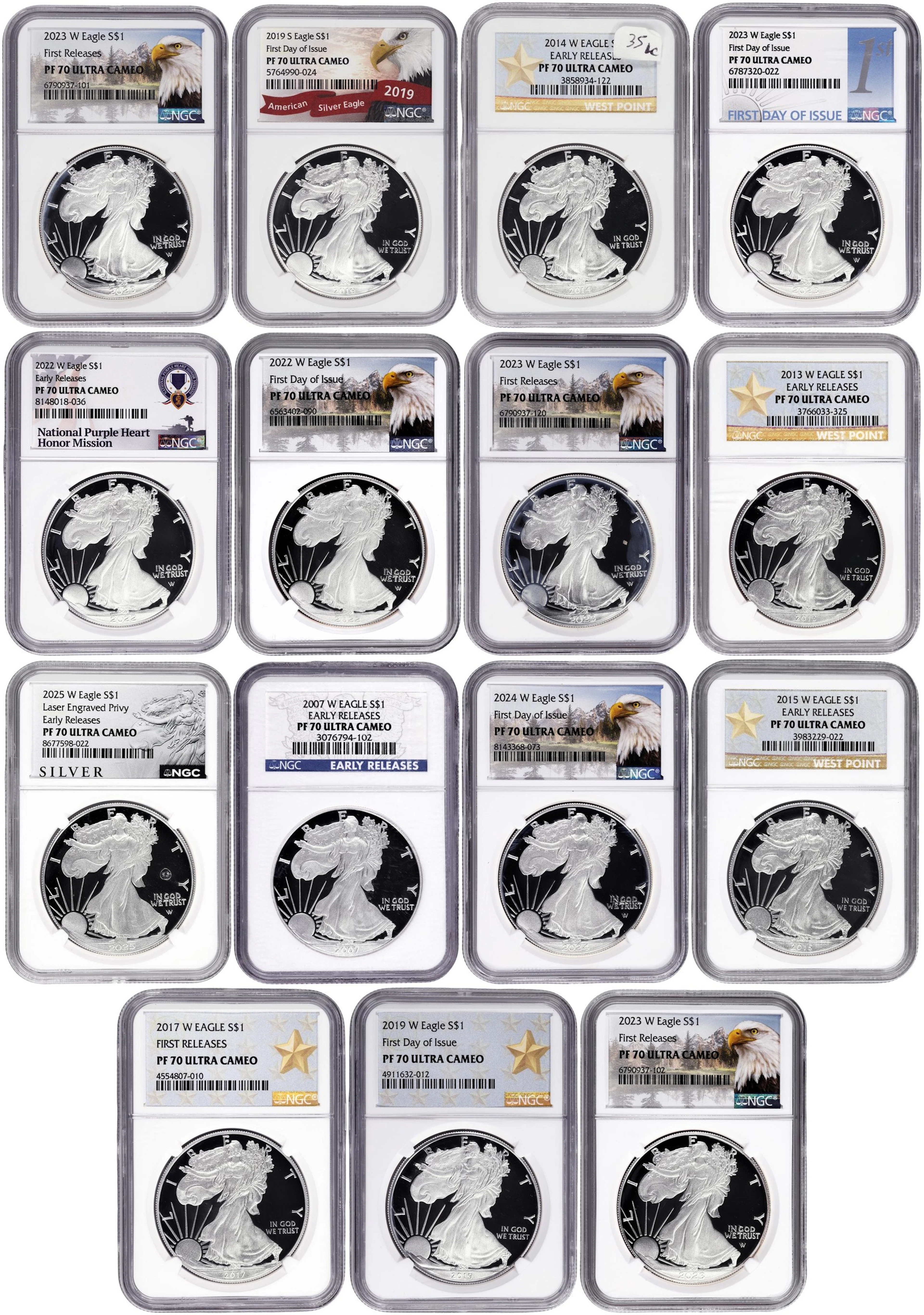 (15 oz, 466.56 g ASW). Lot of (15) Mixed Date American Silver Eagles.