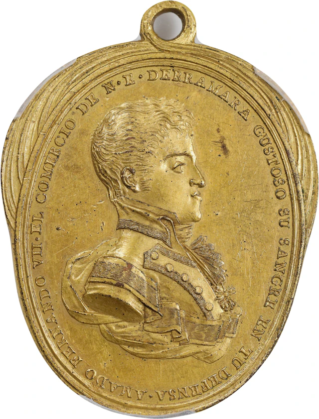 MEXICO. Mexico City. Trade Merchants Gilt Bronze Medal, 1809. Ferdinand