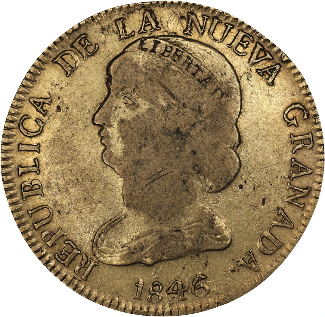 (0.76 oz, 23.639 g AGW). Colombia. 1846 Gold 16 Pesos.