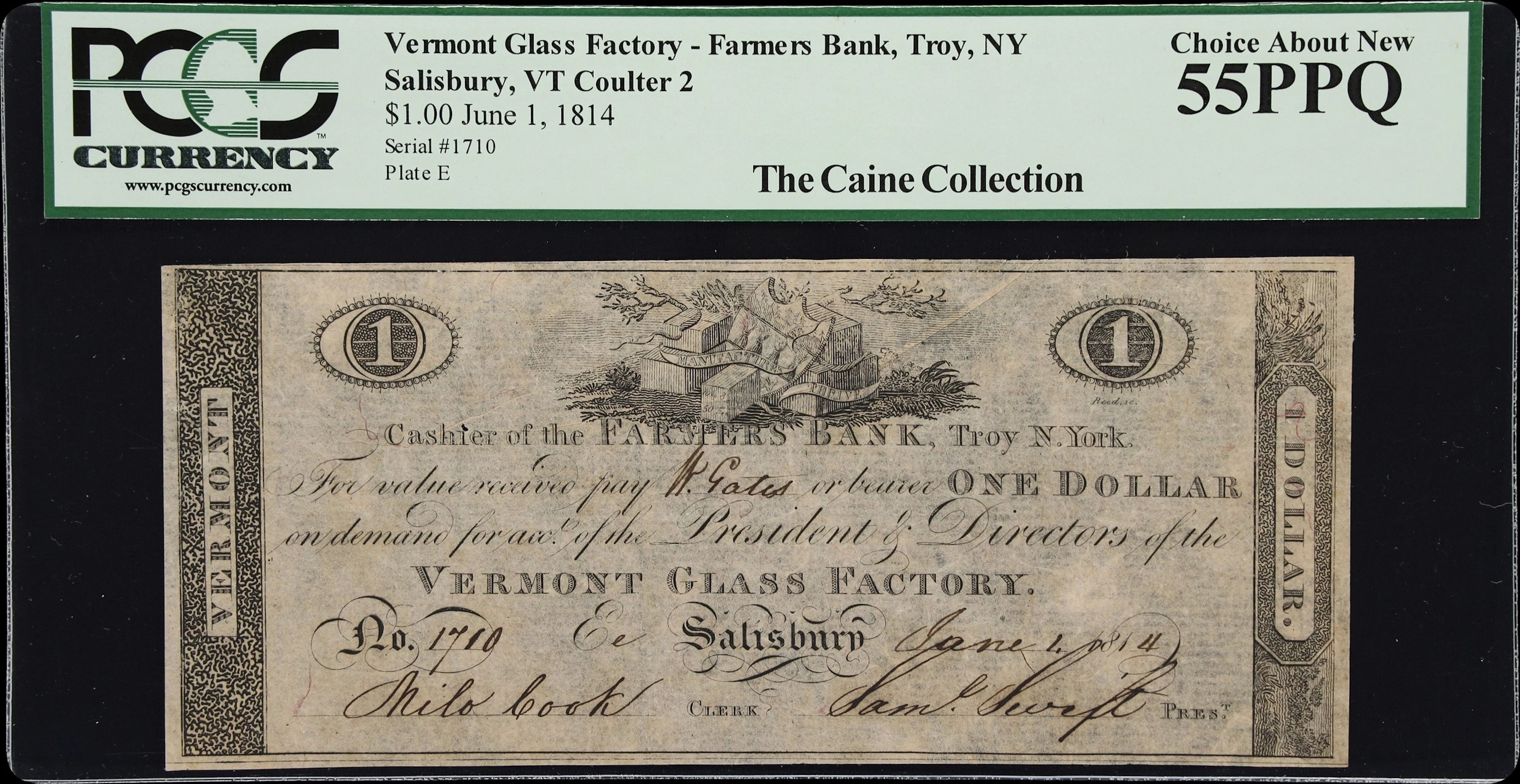 Salisbury, Vermont. Vermont Glass Factory. 1814 $1. PCGS Currency