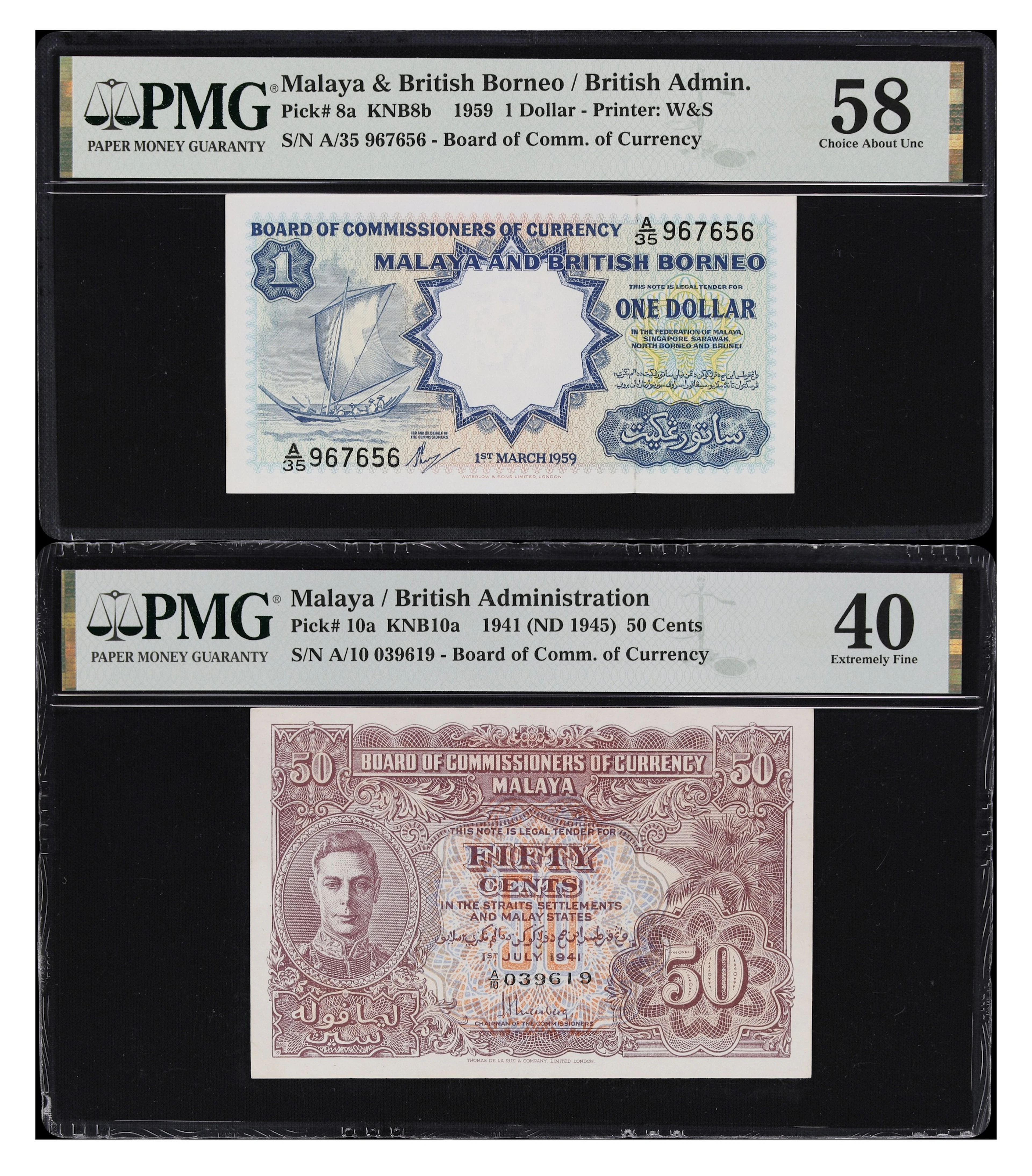MALAYA & MALAYA AND BRITISH BORNEO. Lot of (2). Board of Commissioners