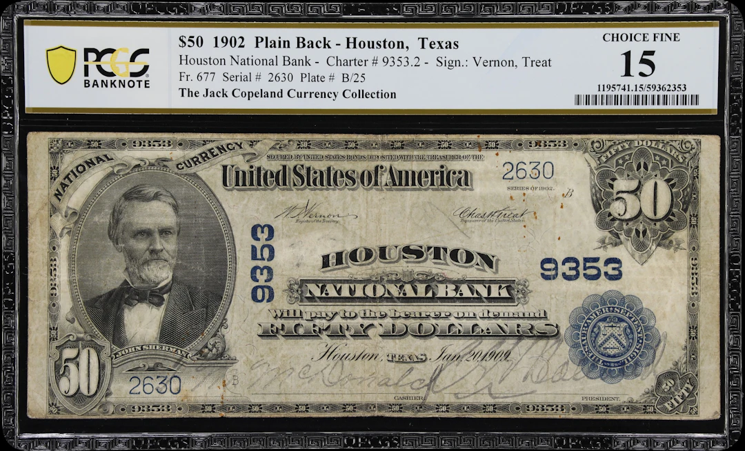 Houston, Texas. $50 1902 Plain Back. Fr. 677. Houston NB. Charter