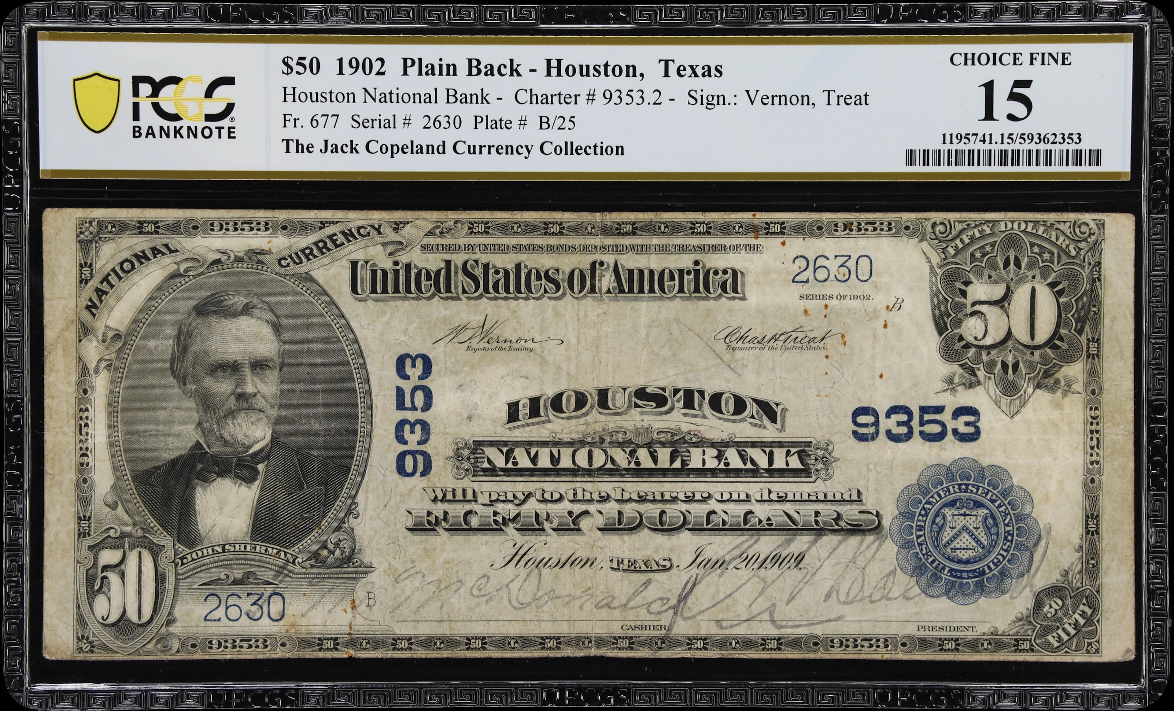 Houston, Texas. $50 1902 Plain Back. Fr. 677. Houston NB. Charter