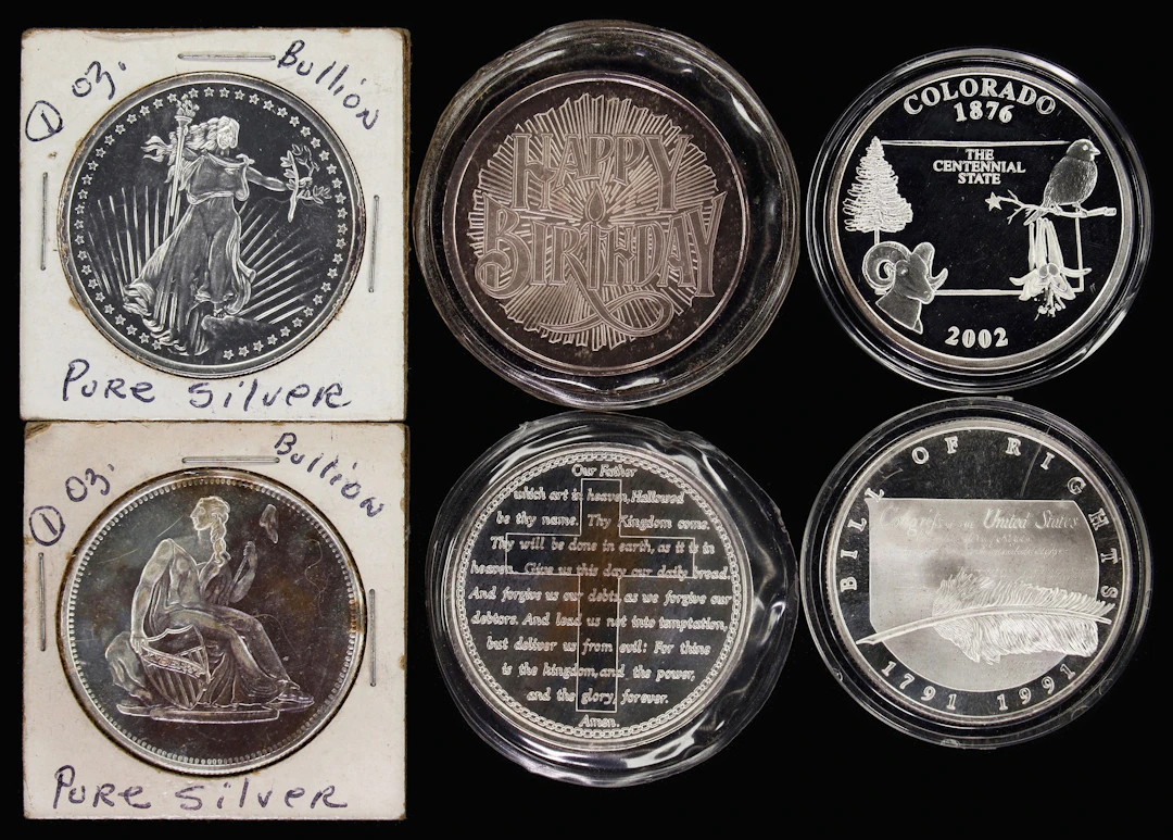 (8 oz, 248.832 g ASW). Lot of (8) Assorted Design 1 oz Silver Rounds.