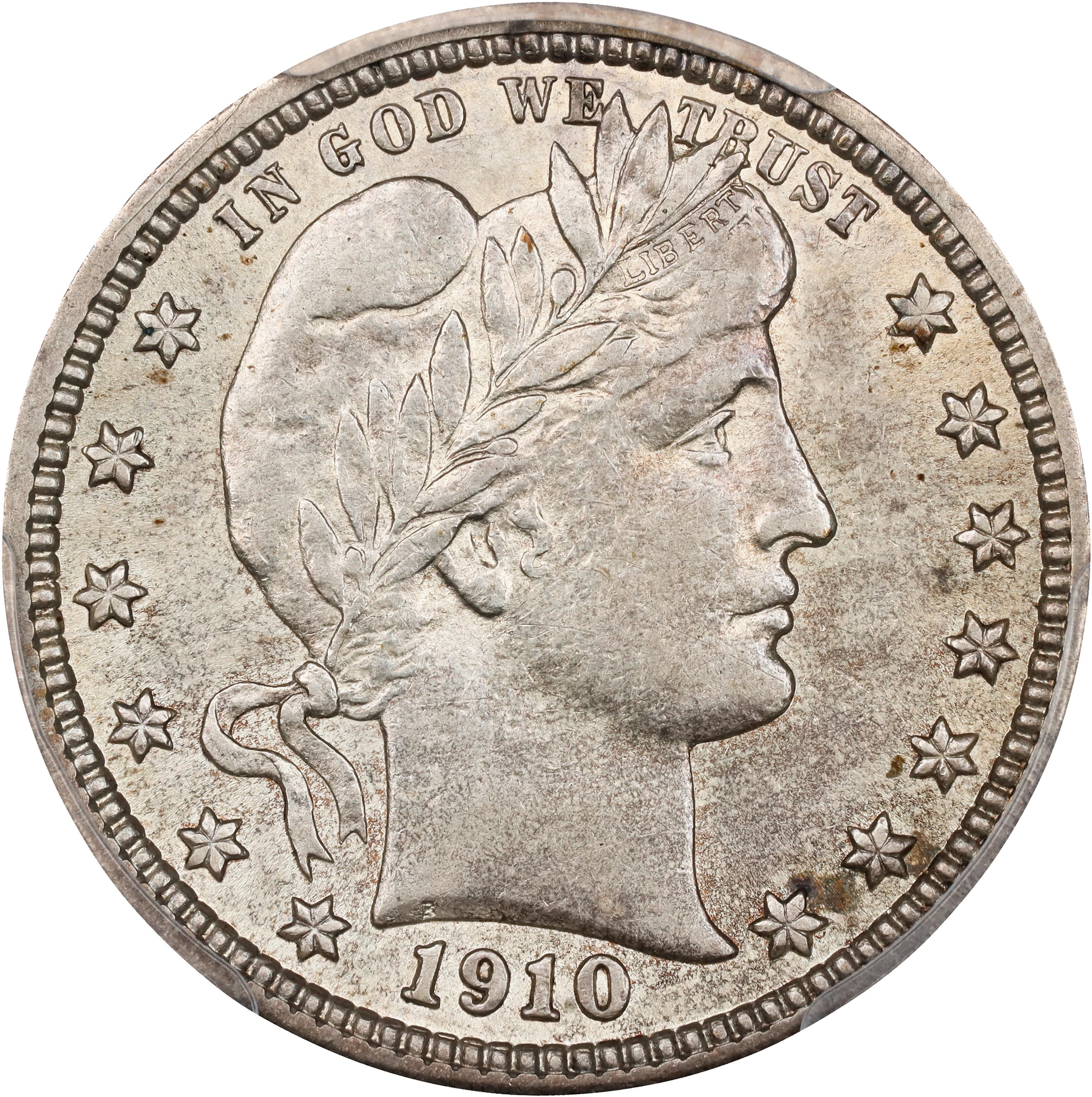 1910 Barber Quarter. AU-50 (PCGS).