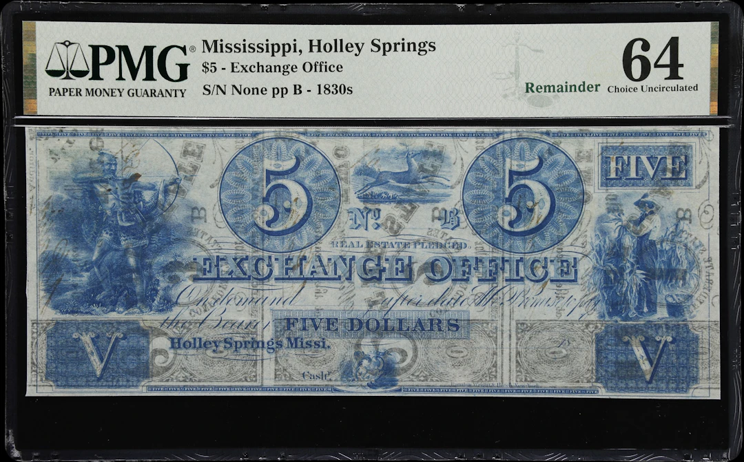 Holley Springs, Mississippi. Exchange Office. 18xx $5. PMG Choice