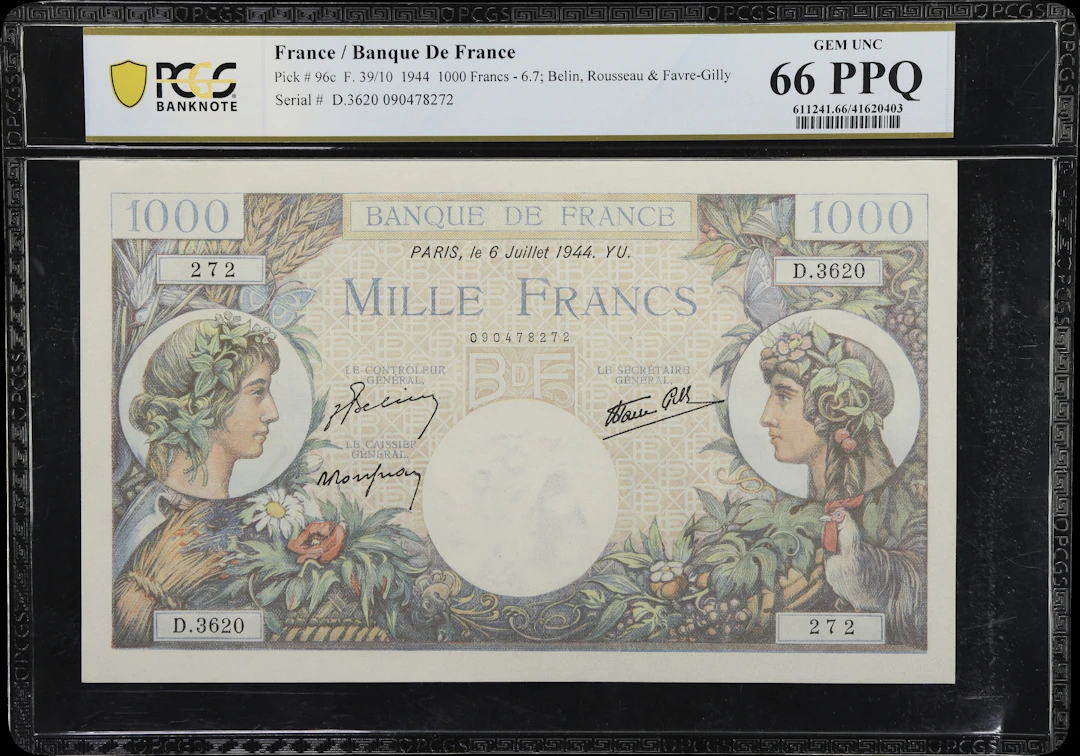 (◊) FRANCE. Banque de France. 1000 Francs, 6.7.1944. P-96c. PCGS Banknote
