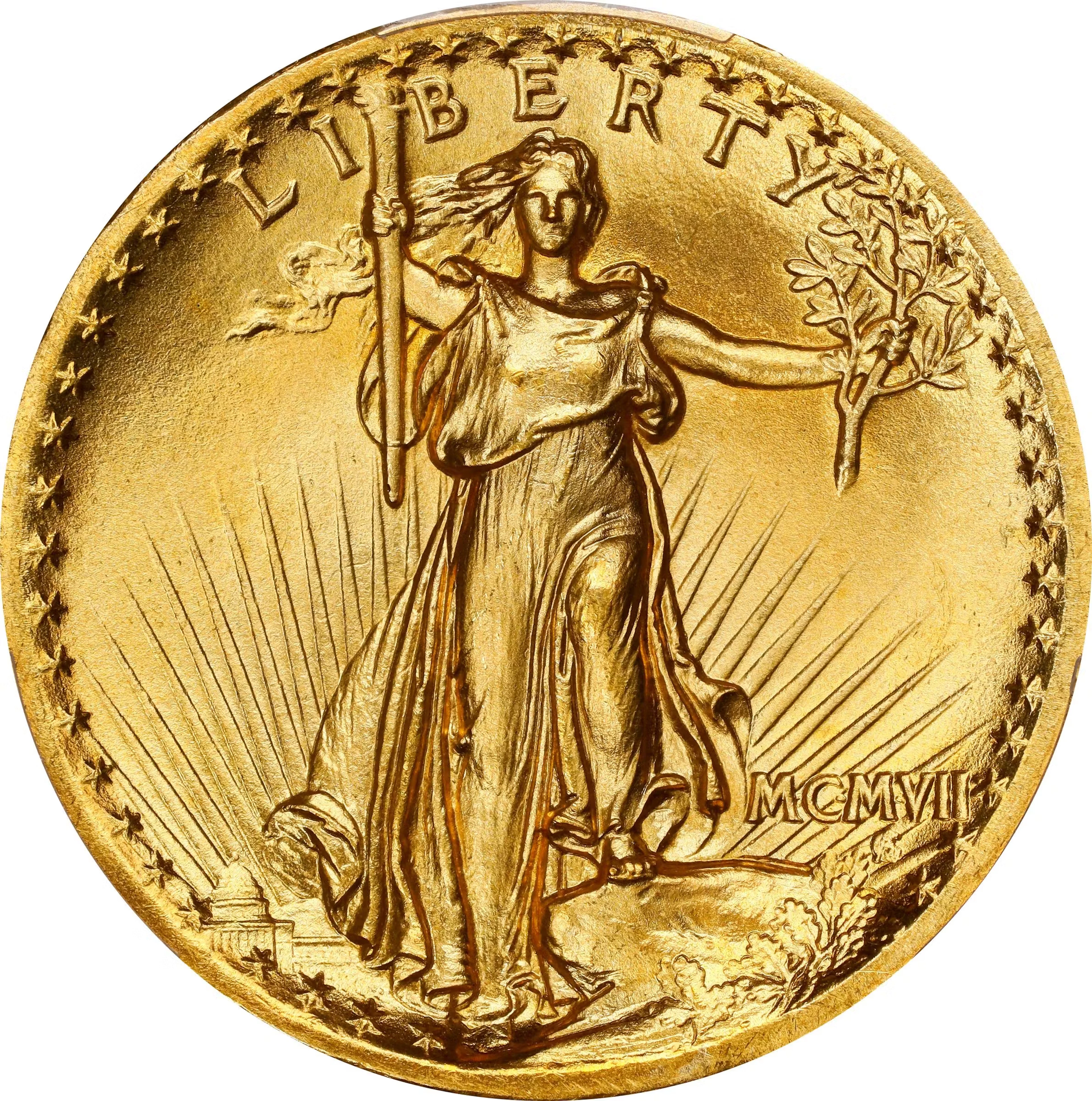 MCMVII (1907) Saint-Gaudens Double Eagle. High Relief. Flat Rim. MS-67+ (PCGS).