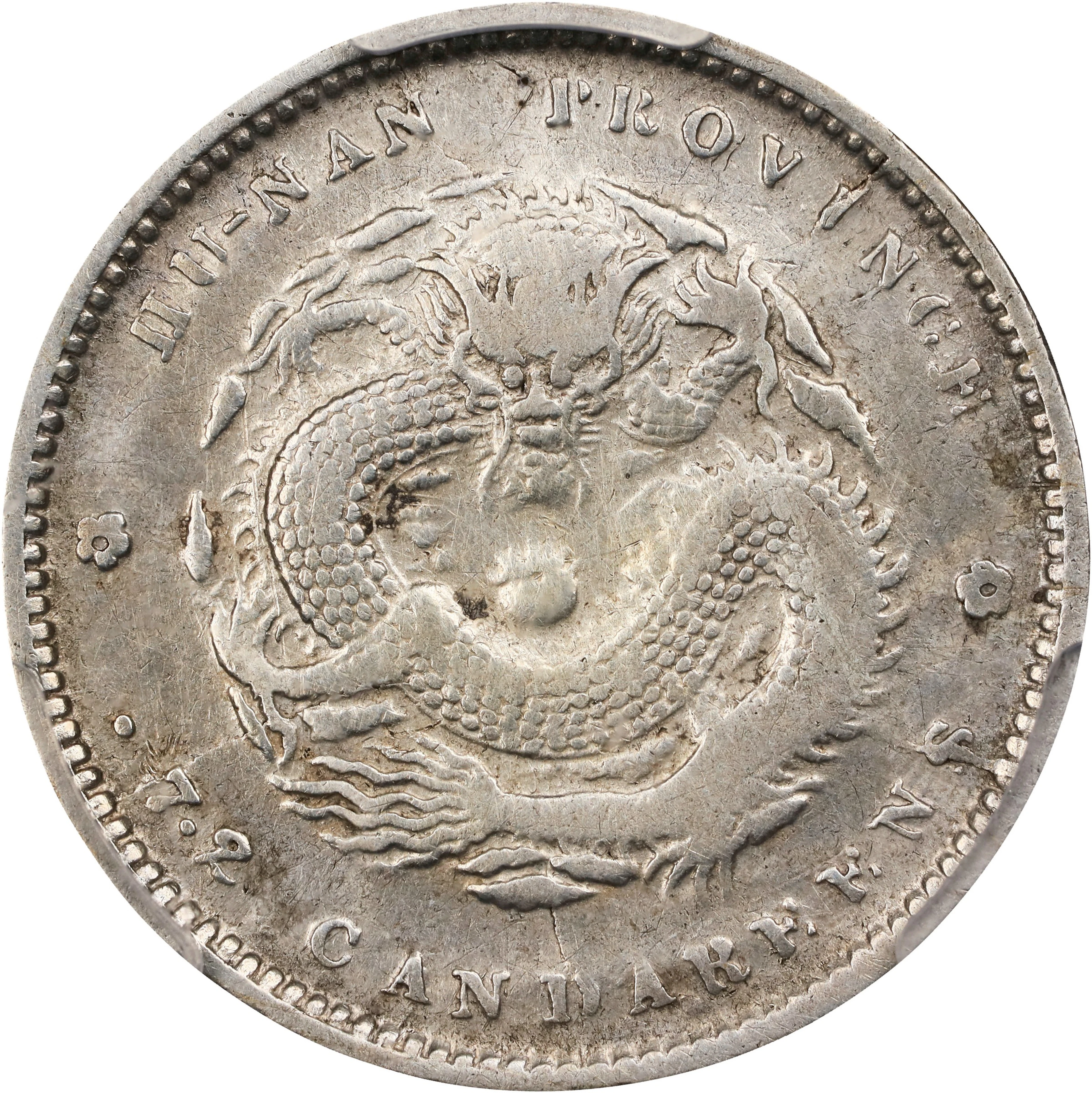 (t) CHINA. Hunan. 7.2 Candareens (10 Cents), CD (1899). Changsha Mint.