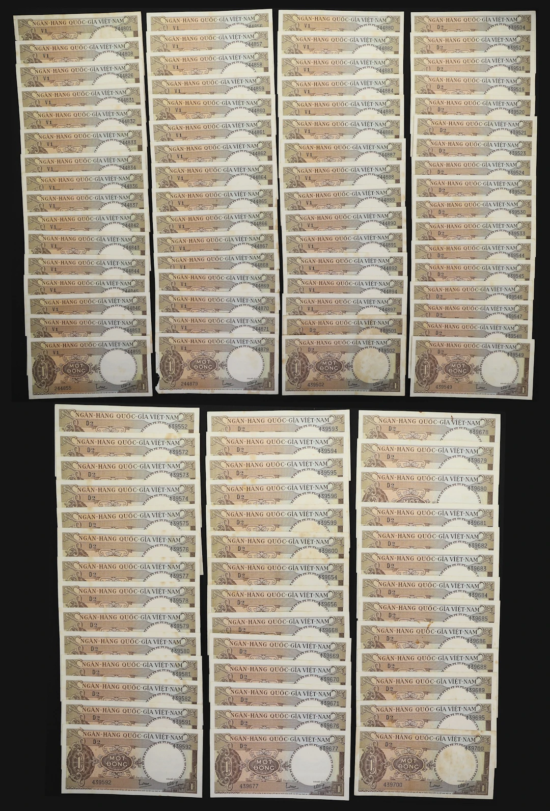 VIETNAM, SOUTH. Lot of (106). National Bank of Vietnam. 1 Dong, ND