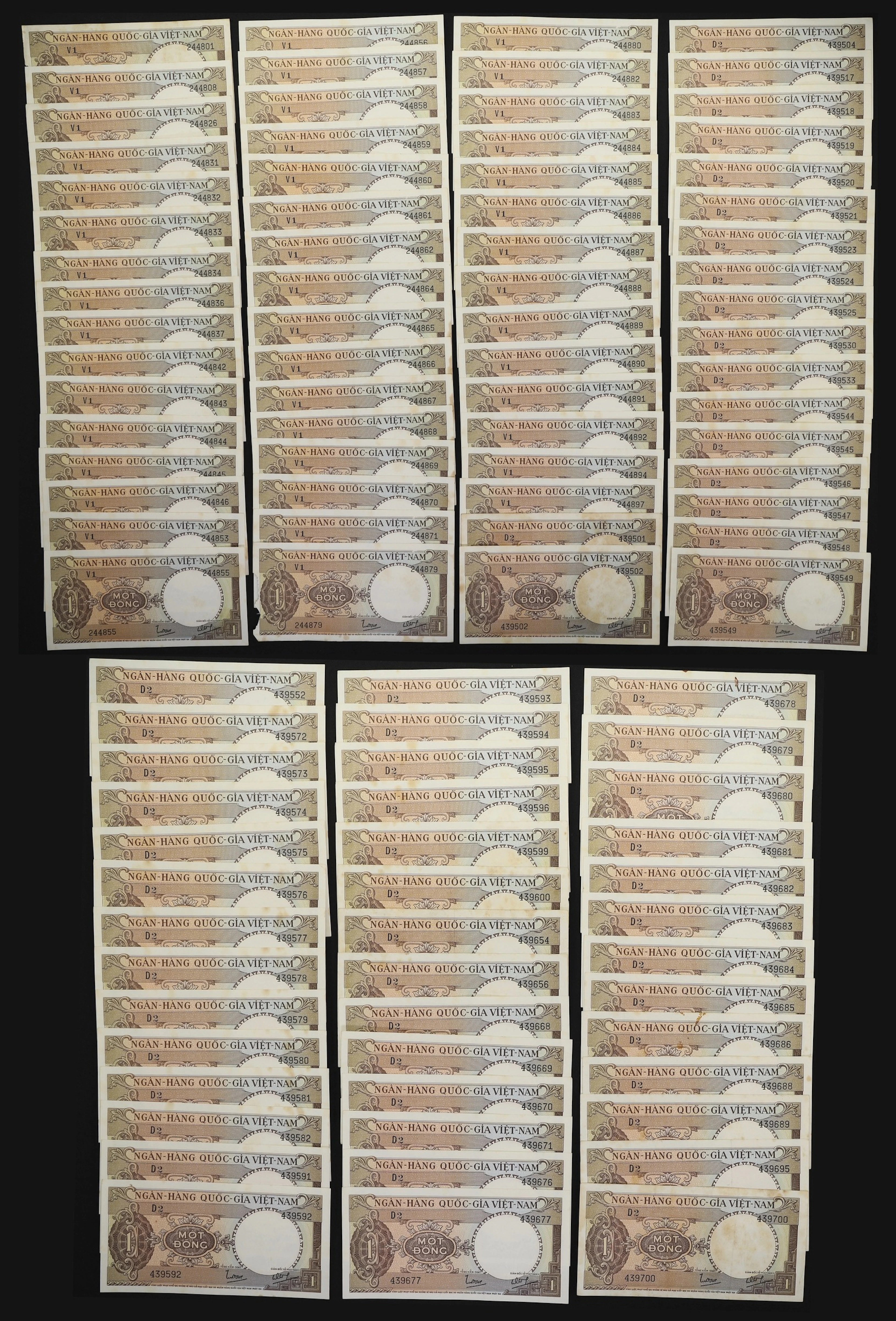 VIETNAM, SOUTH. Lot of (106). National Bank of Vietnam. 1 Dong, ND