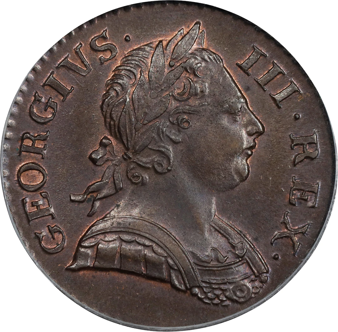 GREAT BRITAIN. 1/2 Penny, 1771. London Mint. George III. PCGS MS-63 Brown.