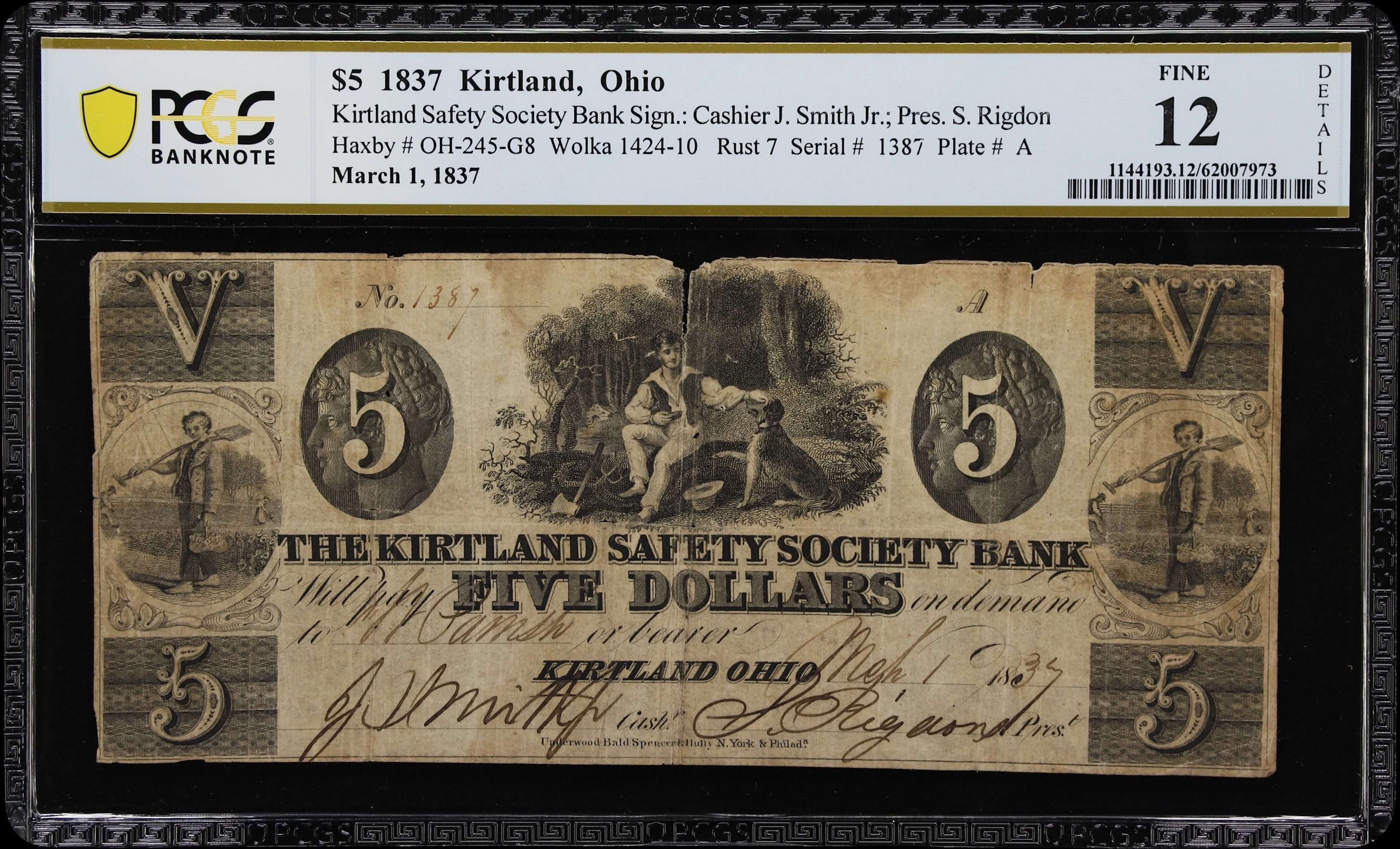Kirtland, Ohio. Kirtland Safety Society Bank. 1837 $5. PCGS Banknote