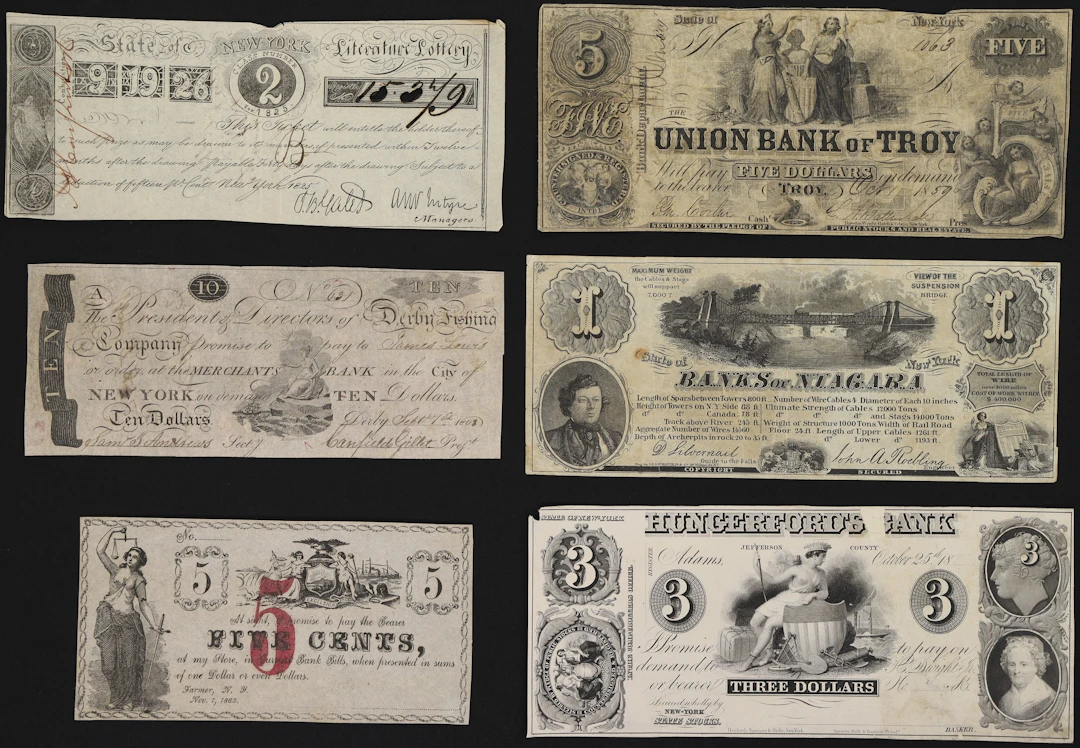 Lot of (6) New York Obsoletes. Mixed Issuers. 1808 - 59 Mixed Denominations.
