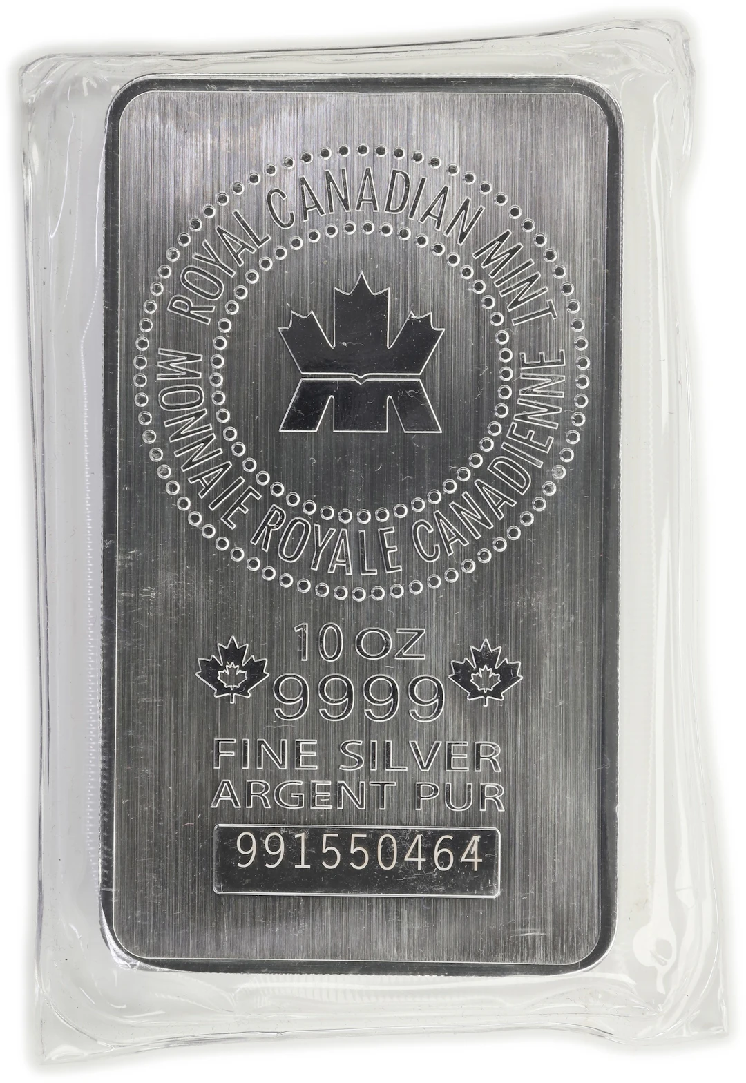 (10 oz, 311.04 g ASW). Royal Canadian Mint 10 oz Silver Bar.