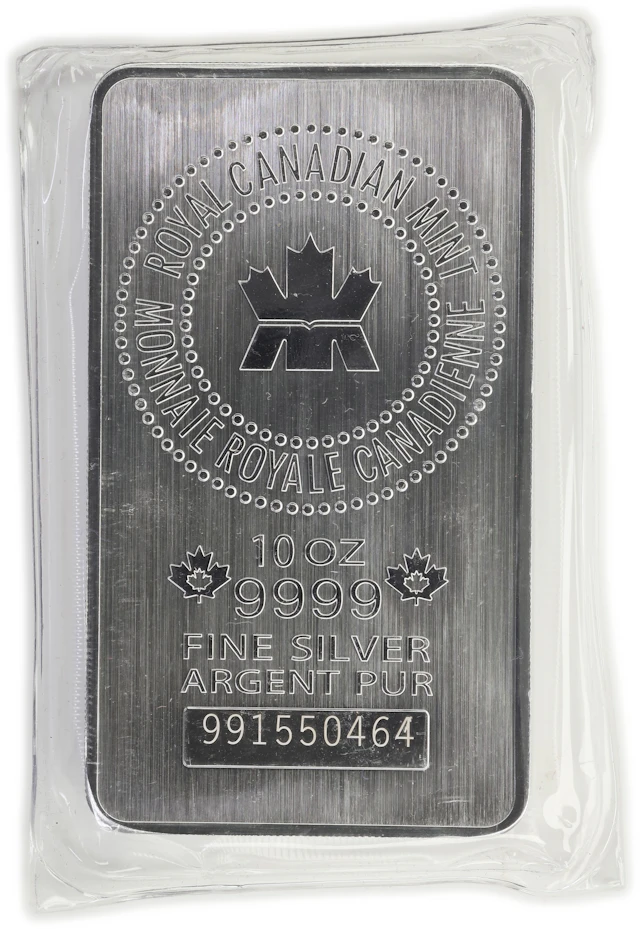 (10 oz, 311.04 g ASW). Royal Canadian Mint 10 oz Silver Bar.