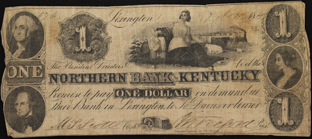 Lexington, Kentucky. Northern Bank of Kentucky. 1849 $1. Very Good.
