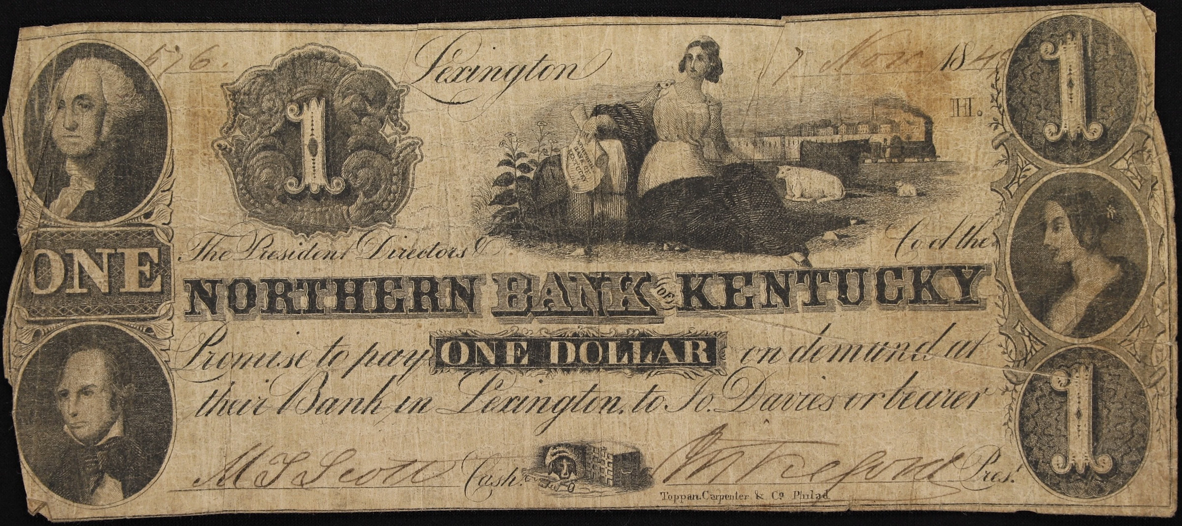Lexington, Kentucky. Northern Bank of Kentucky. 1849 $1. Very Good.