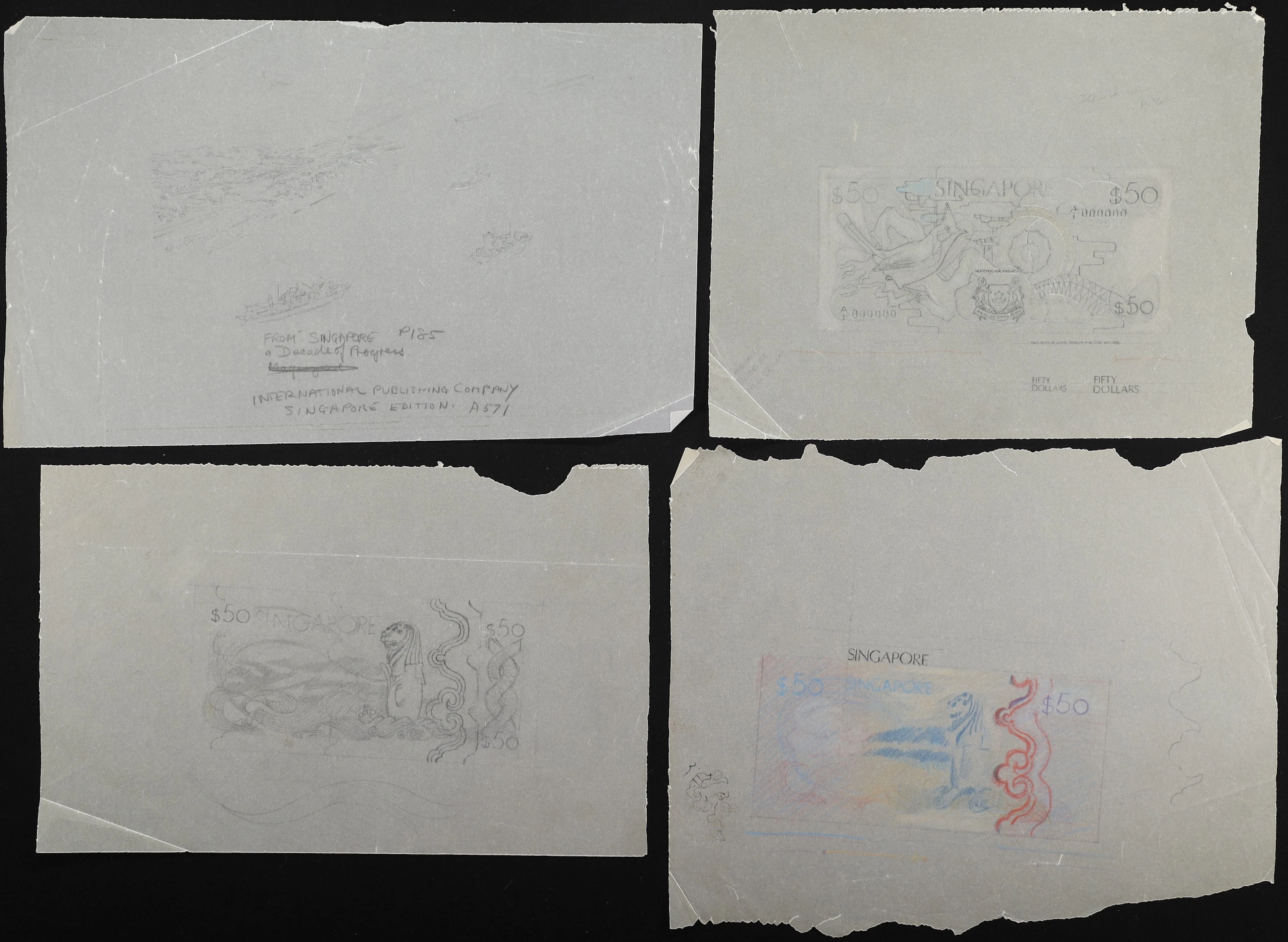 SINGAPORE. Lot of (4). 50 Dollars, ND (ca. 1970s). P-Unlisted. Artist