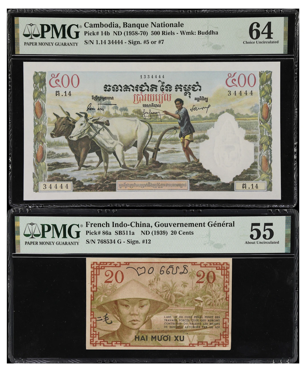 MIXED LOTS. Lot of (2). Cambodia & French Indo-China. Banque Nationale
