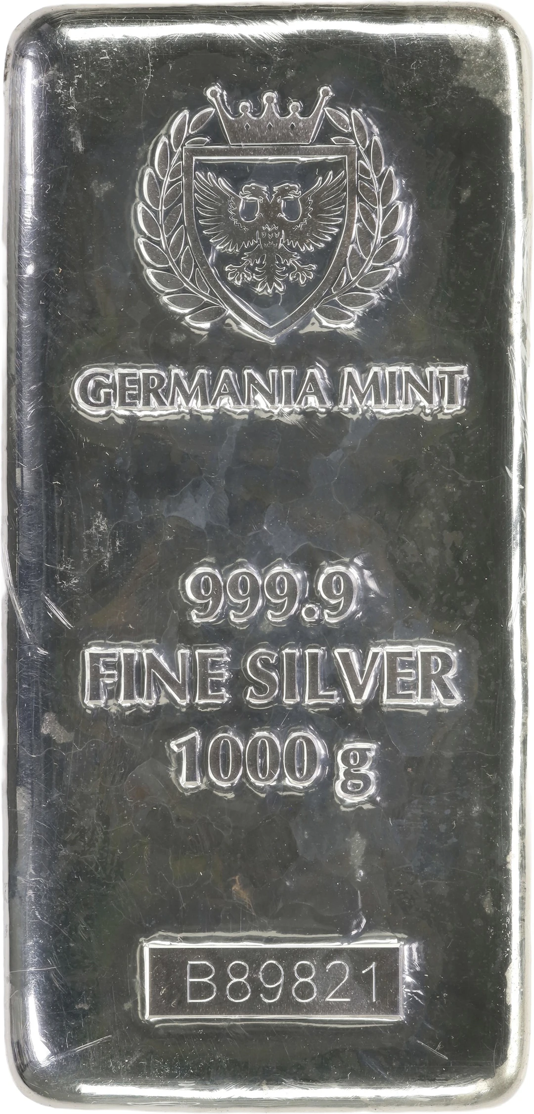 (32.151 oz, 1000 g ASW). Germania Mint 1 Kilo Silver Bar.