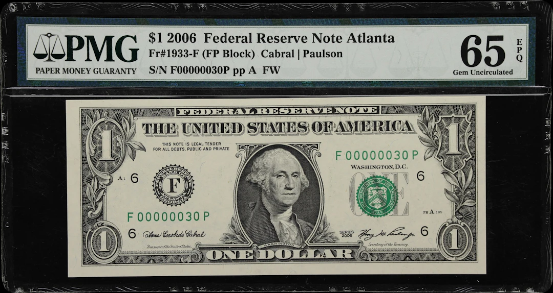 Fr. 1933-F. 2006 $1 Federal Reserve Note. Atlanta. PMG Gem Uncirculated