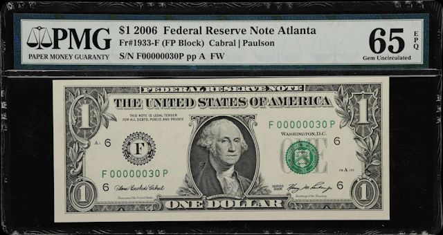 Fr. 1933-F. 2006 $1 Federal Reserve Note. Atlanta. PMG Gem Uncirculated