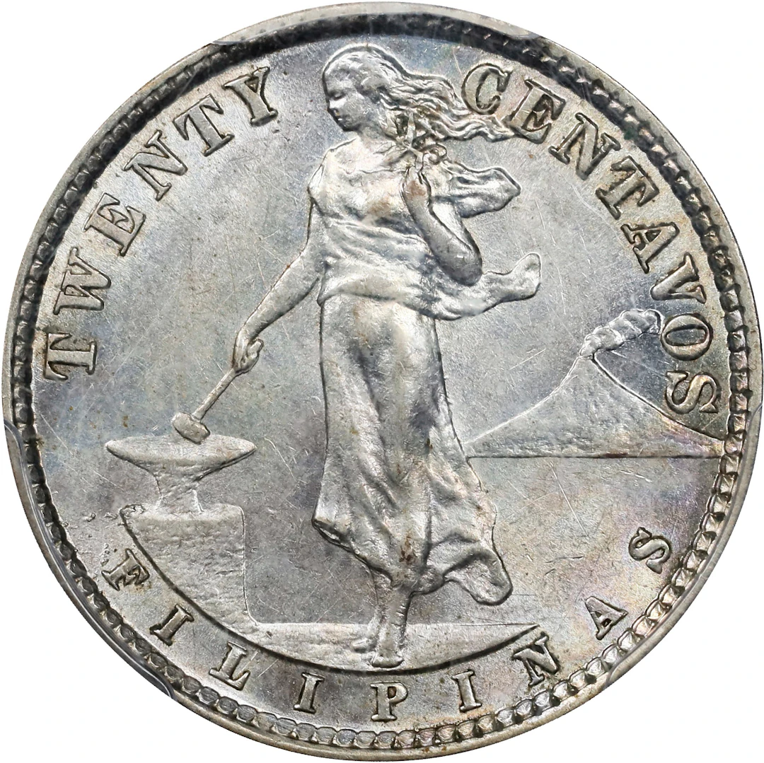 PHILIPPINES. 20 Centavos, 1929-M. Manila Mint. PCGS AU-58.