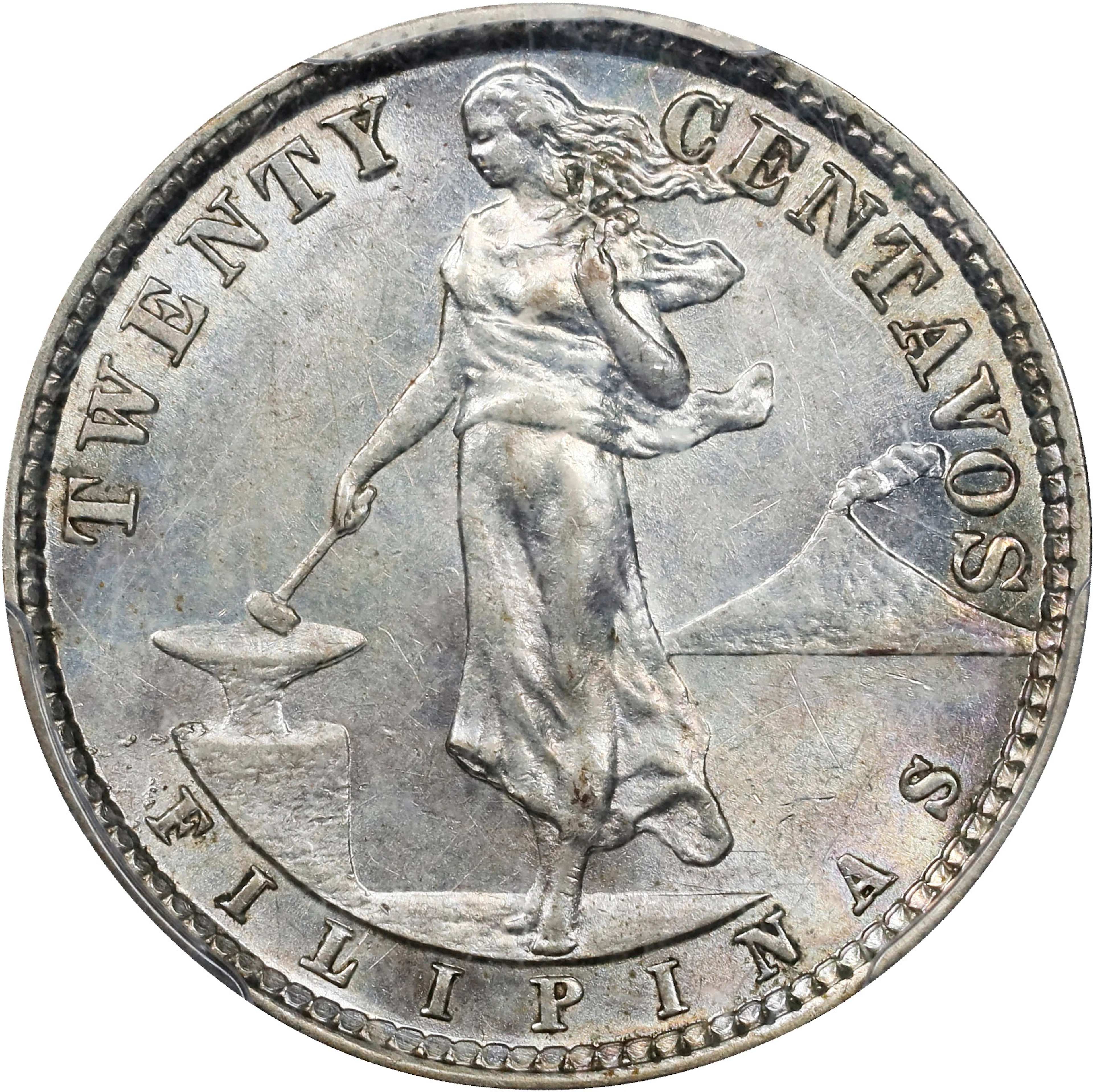 PHILIPPINES. 20 Centavos, 1929-M. Manila Mint. PCGS AU-58.
