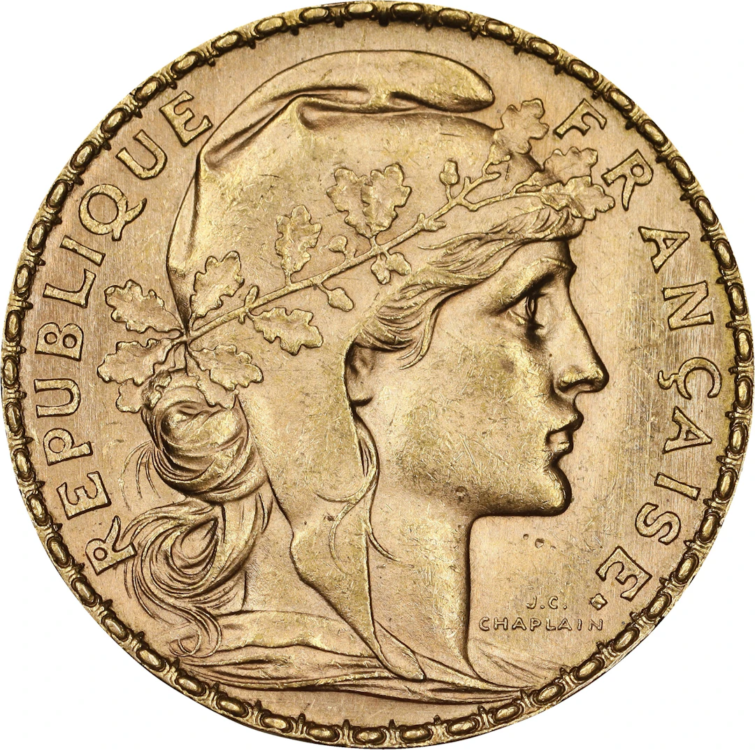 (0.187 oz, 5.816 g AGW). France. 1906 Gold 20 Francs.