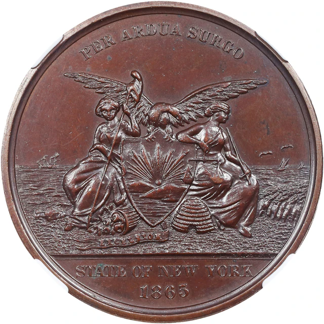 1865 New York State Civil War Volunteers Medal. Julian MI-32. Copper