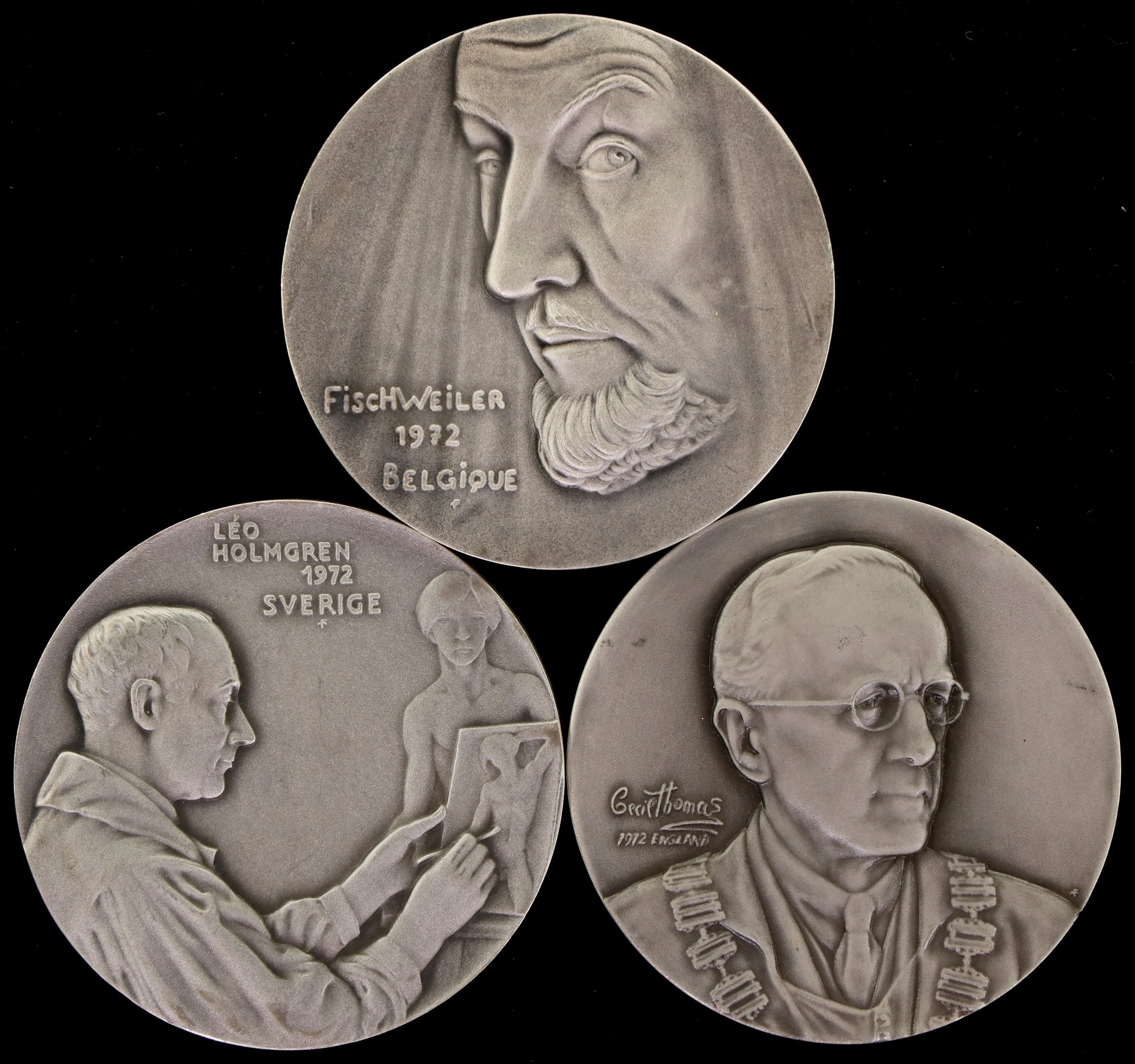 (18.354 oz, 570.873 g ASW). Lot of (3) Franklin Mint 1972 Famous Sculptor