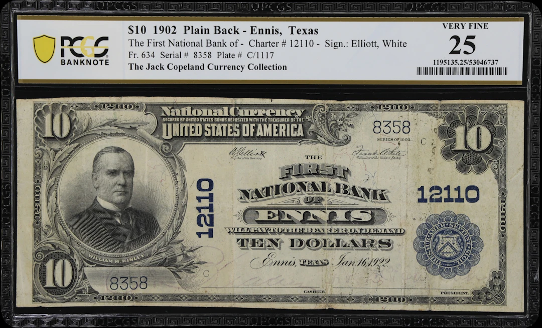 Ennis, Texas. $10 1902 Plain Back. Fr. 634. First NB. Charter #12110.