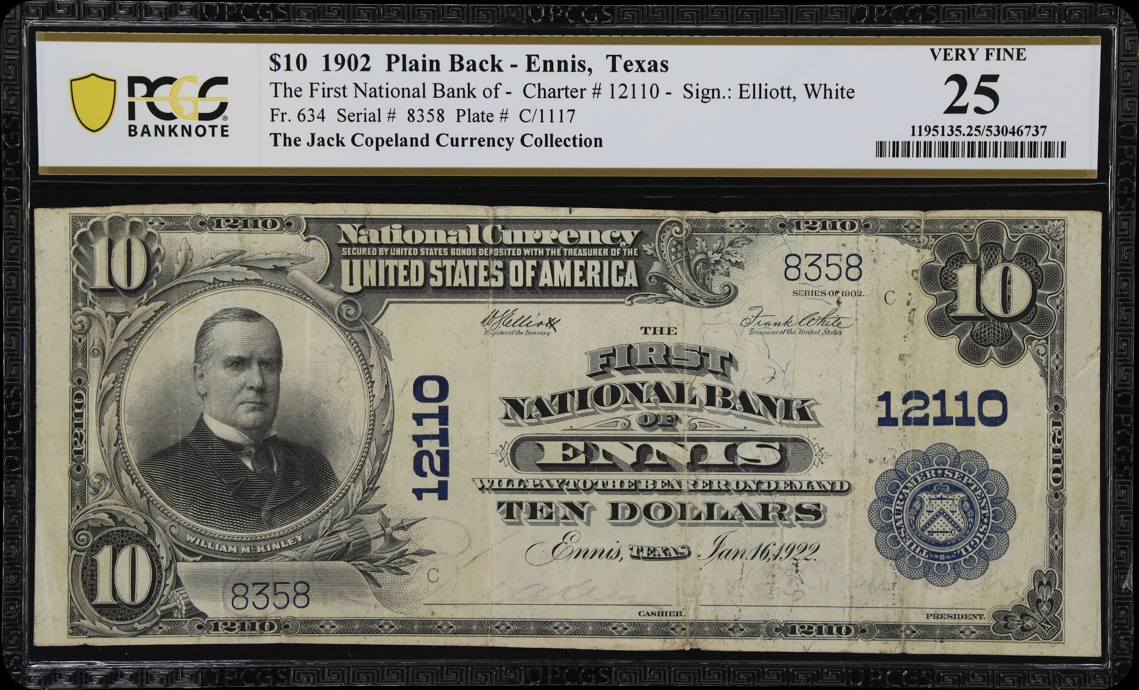 Ennis, Texas. $10 1902 Plain Back. Fr. 634. First NB. Charter #12110.