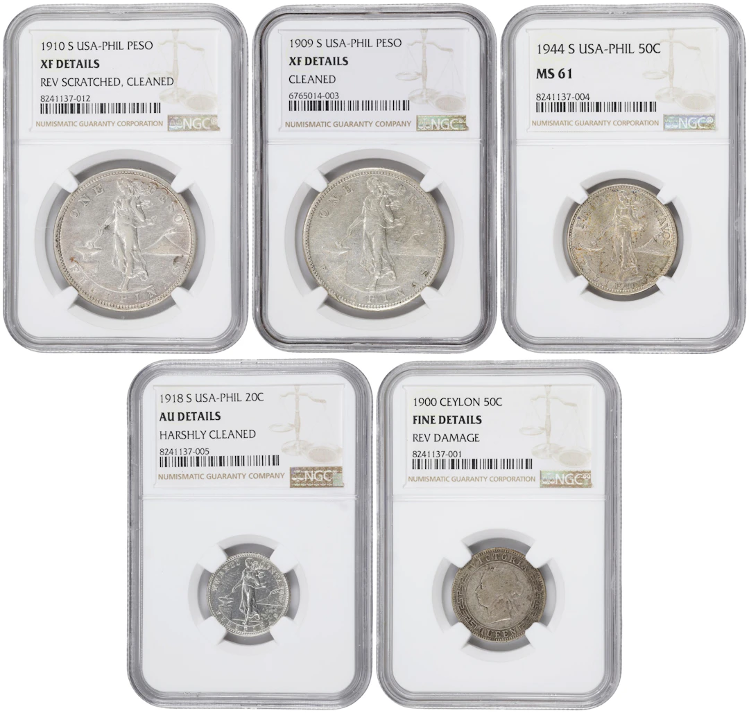 MIXED LOTS. Quintet of Silver Denominations (5 Pieces), 1900-44. All