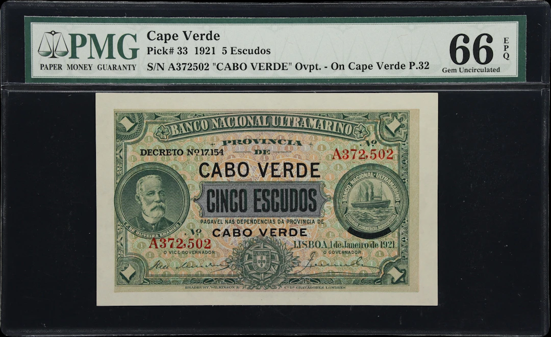 (◊) CAPE VERDE. Banco Nacional Ultramarino. 5 Escudos, 1.1.1921. P-33.