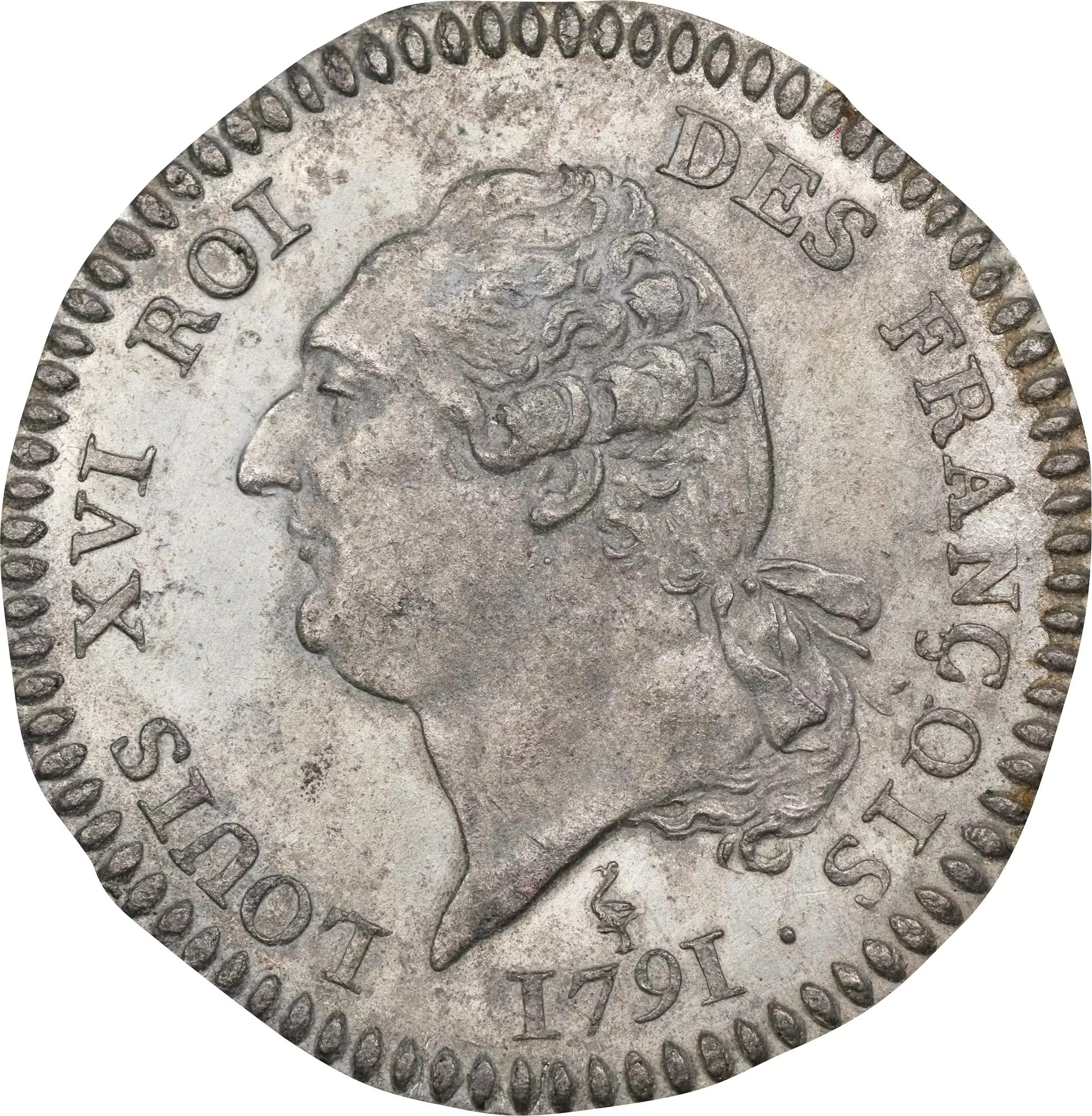 FRANCE. Constitution. White Metal Obverse Cliché or Trial for 15 Sols