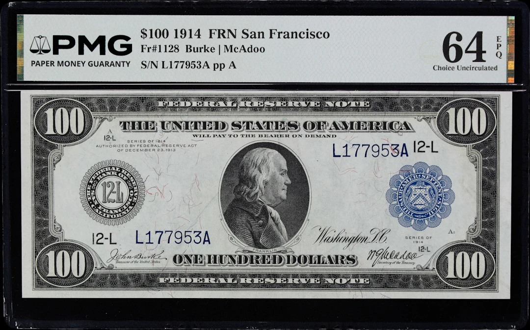 Fr. 1128. 1914 $100 Federal Reserve Note. San Francisco. PMG Choice