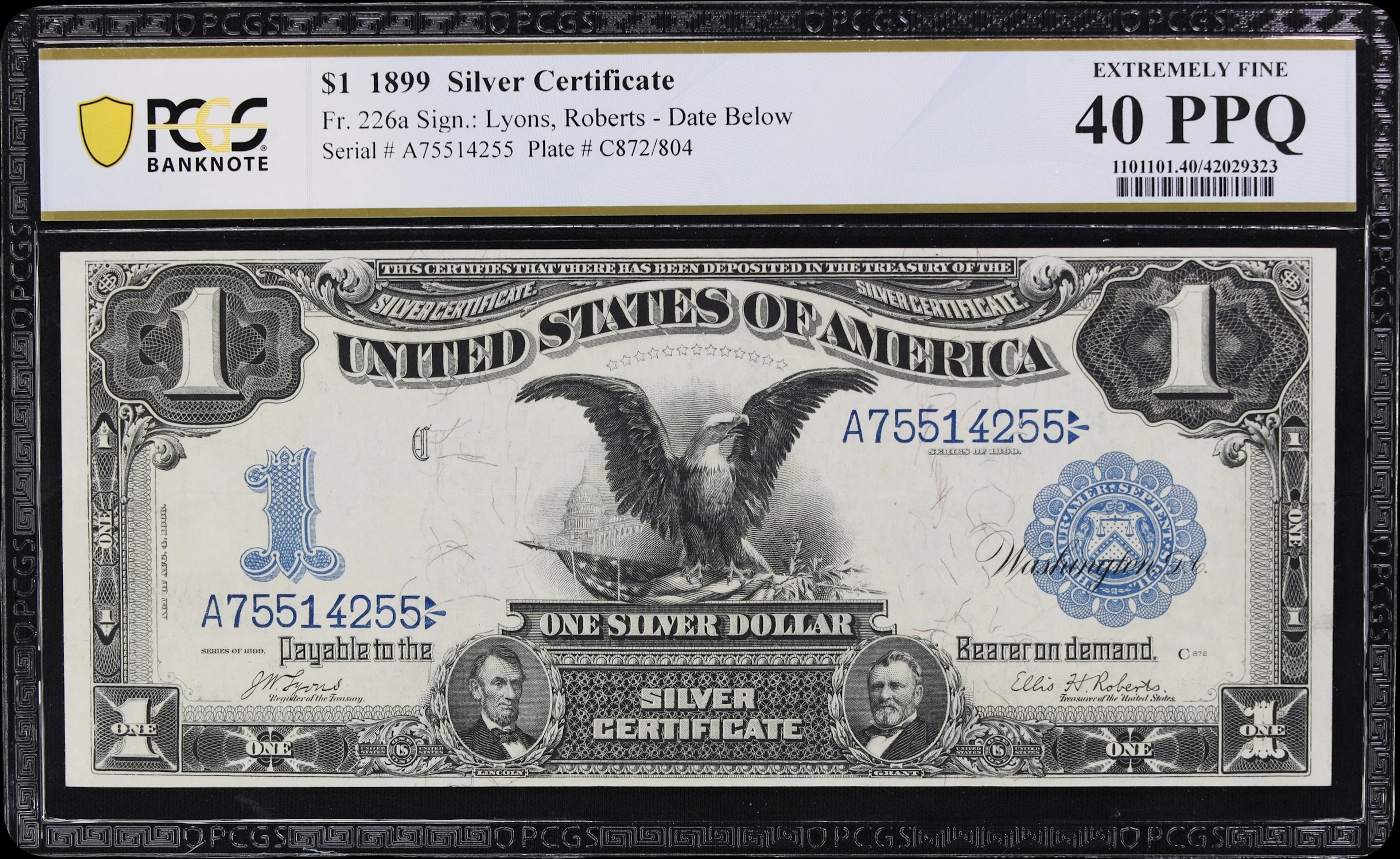 Fr. 226a. 1899 $1 Silver Certificate. PCGS Banknote Extremely Fine 40 PPQ.